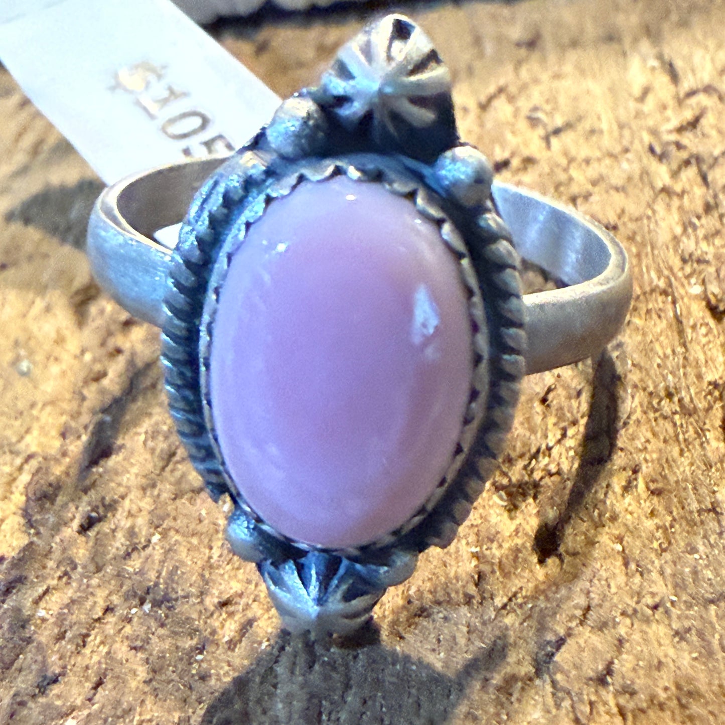 Pink Conch Turquoise Gemstone Adjustable Ring Sterling Silver