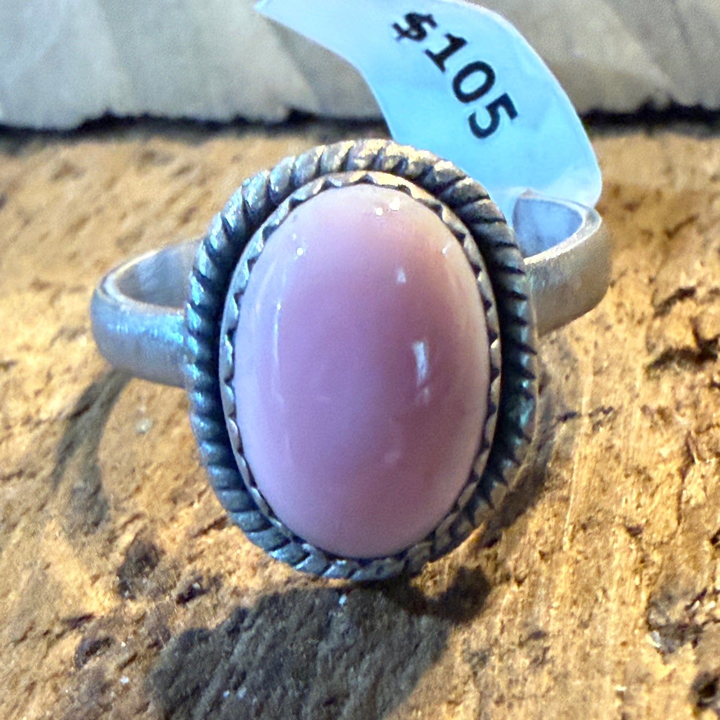 Pink Conch Turquoise Gemstone Adjustable Ring in Sterling Silver