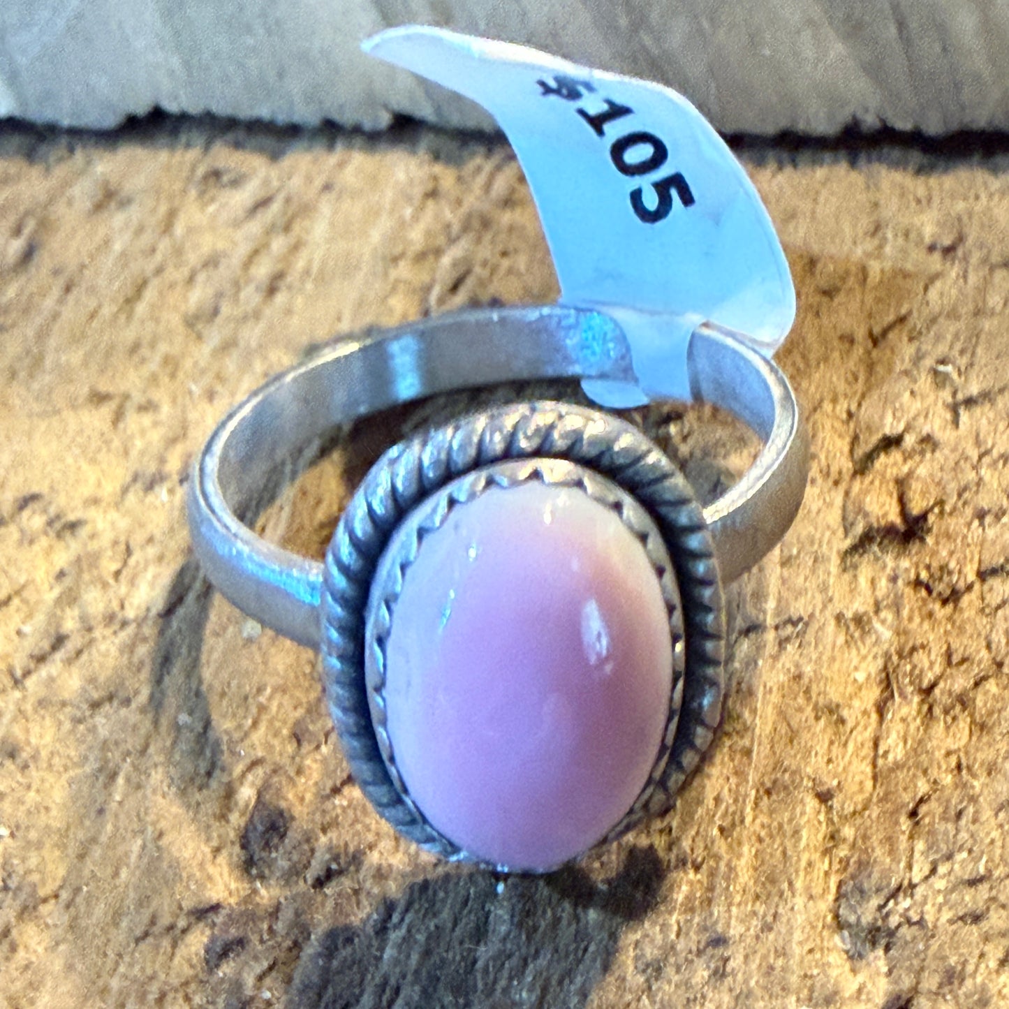 Pink Conch Turquoise Gemstone Adjustable Ring in Sterling Silver