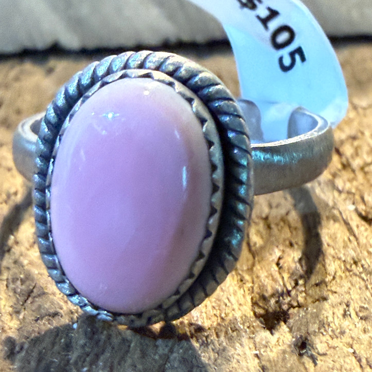 Pink Conch Turquoise Gemstone Adjustable Ring in Sterling Silver