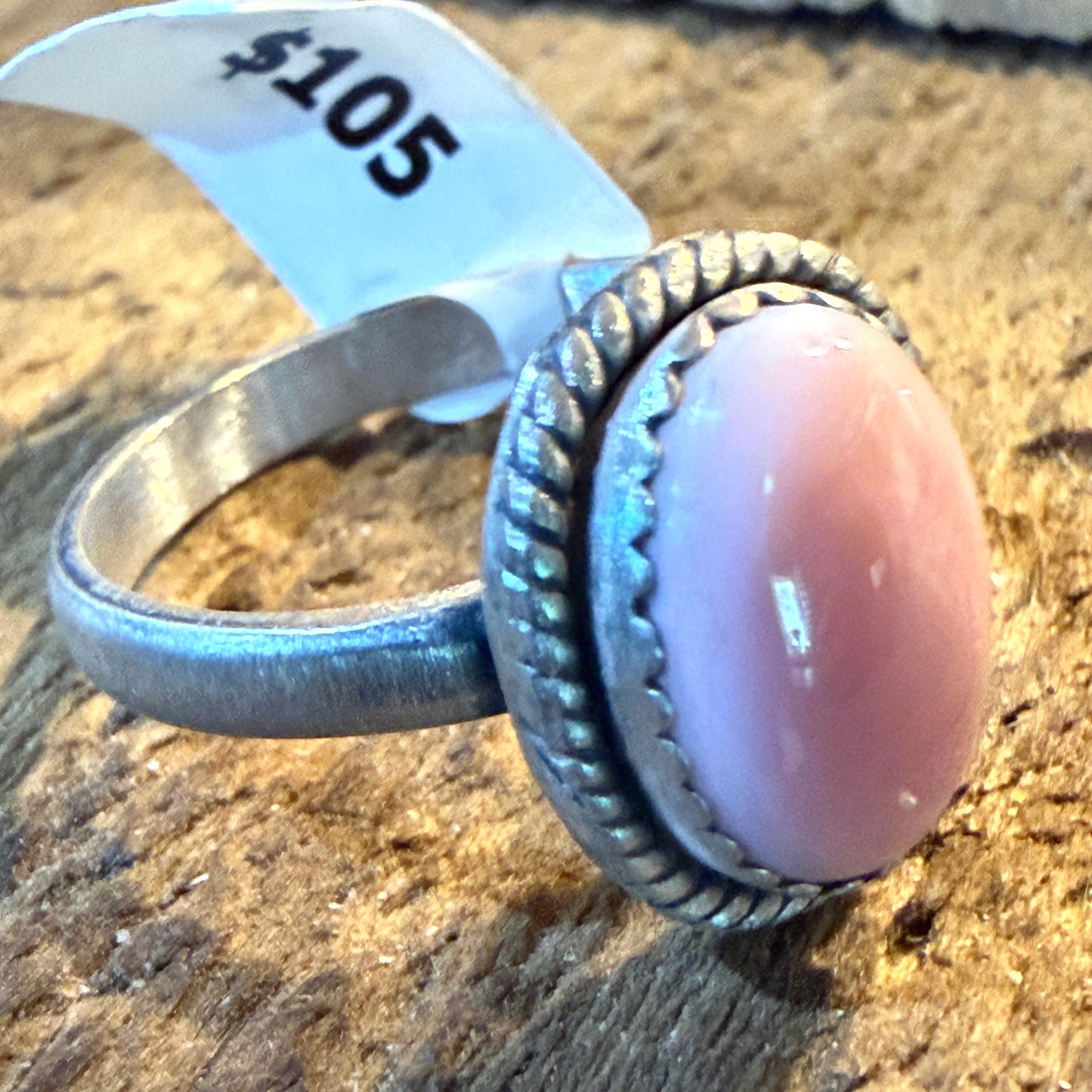 Pink Conch Turquoise Gemstone Adjustable Ring in Sterling Silver