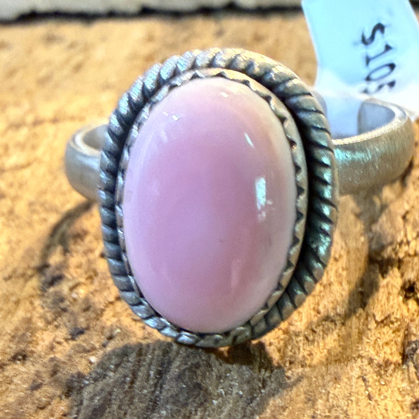 Pink Conch Turquoise Gemstone Adjustable Ring in Sterling Silver