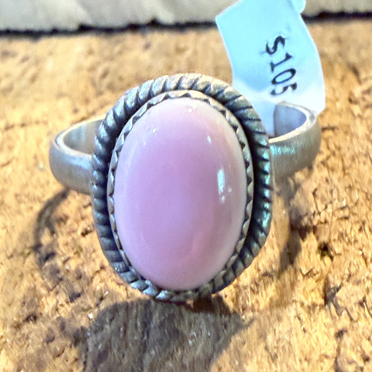 Pink Conch Turquoise Gemstone Adjustable Ring in Sterling Silver