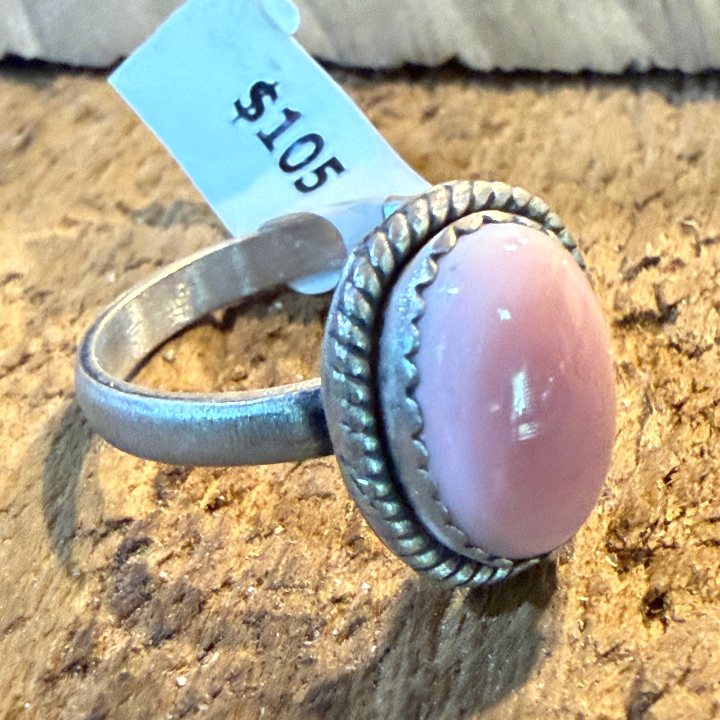 Pink Conch Turquoise Gemstone Adjustable Ring in Sterling Silver