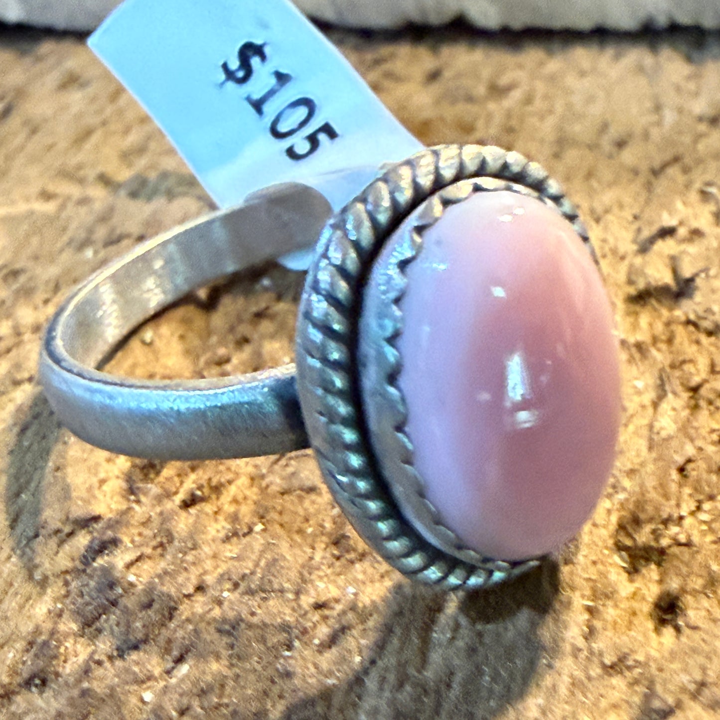 Pink Conch Turquoise Gemstone Adjustable Ring in Sterling Silver