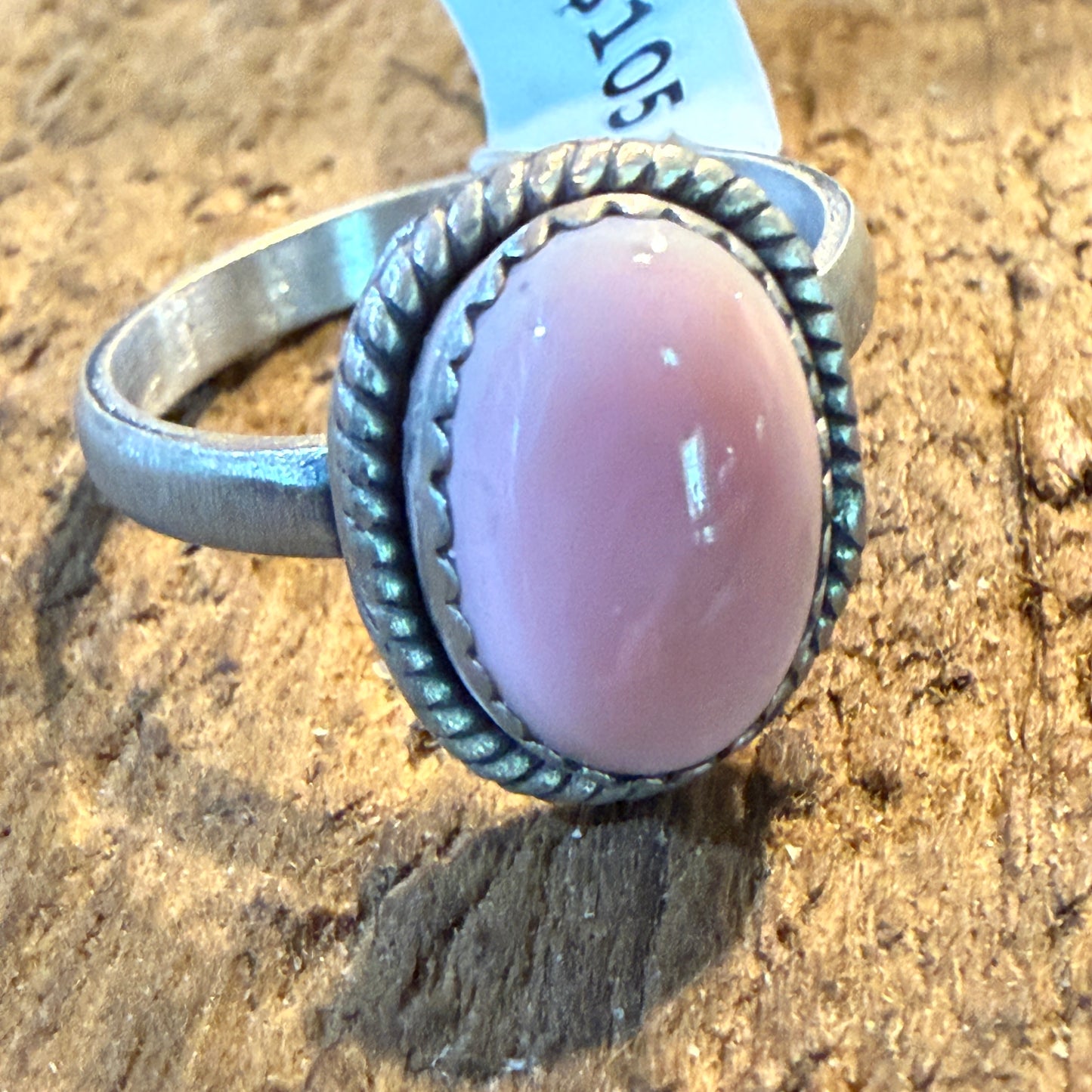 Pink Conch Turquoise Gemstone Adjustable Ring in Sterling Silver