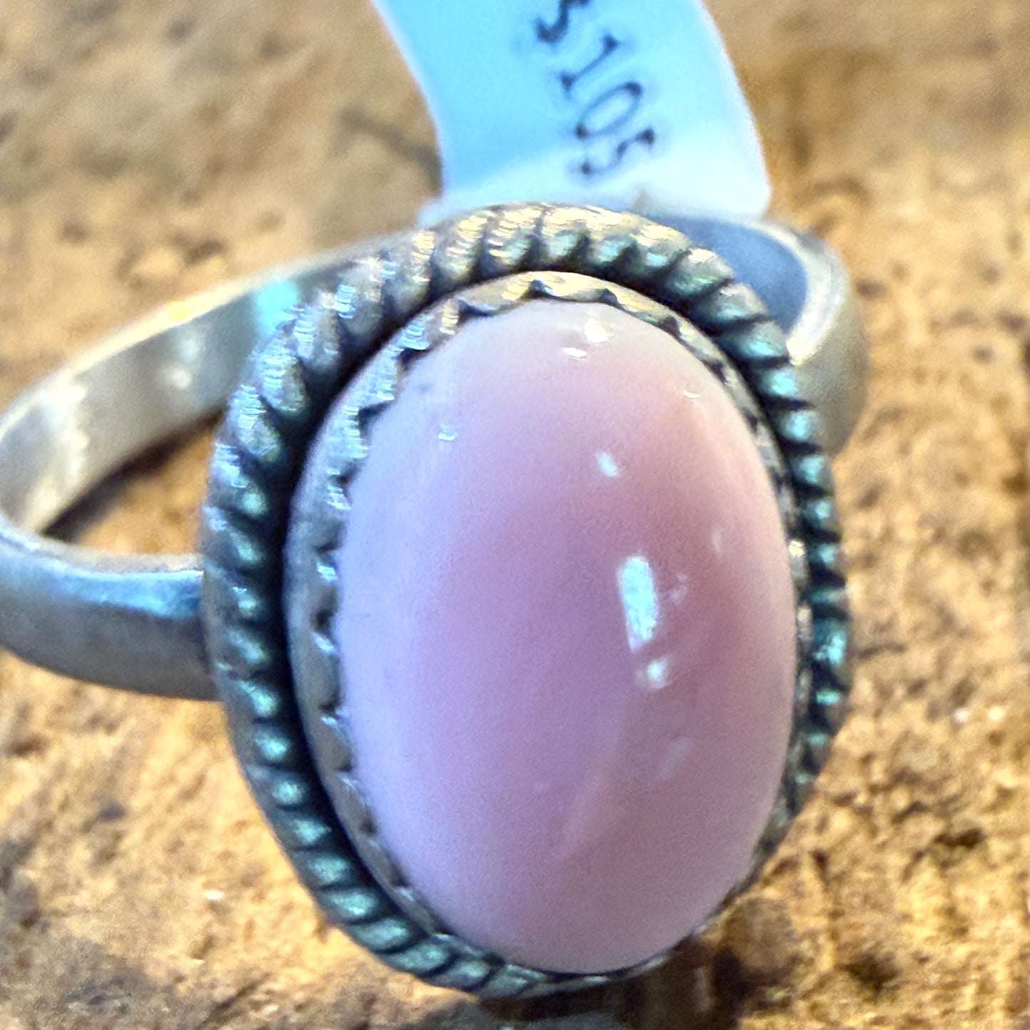 Pink Conch Turquoise Gemstone Adjustable Ring in Sterling Silver