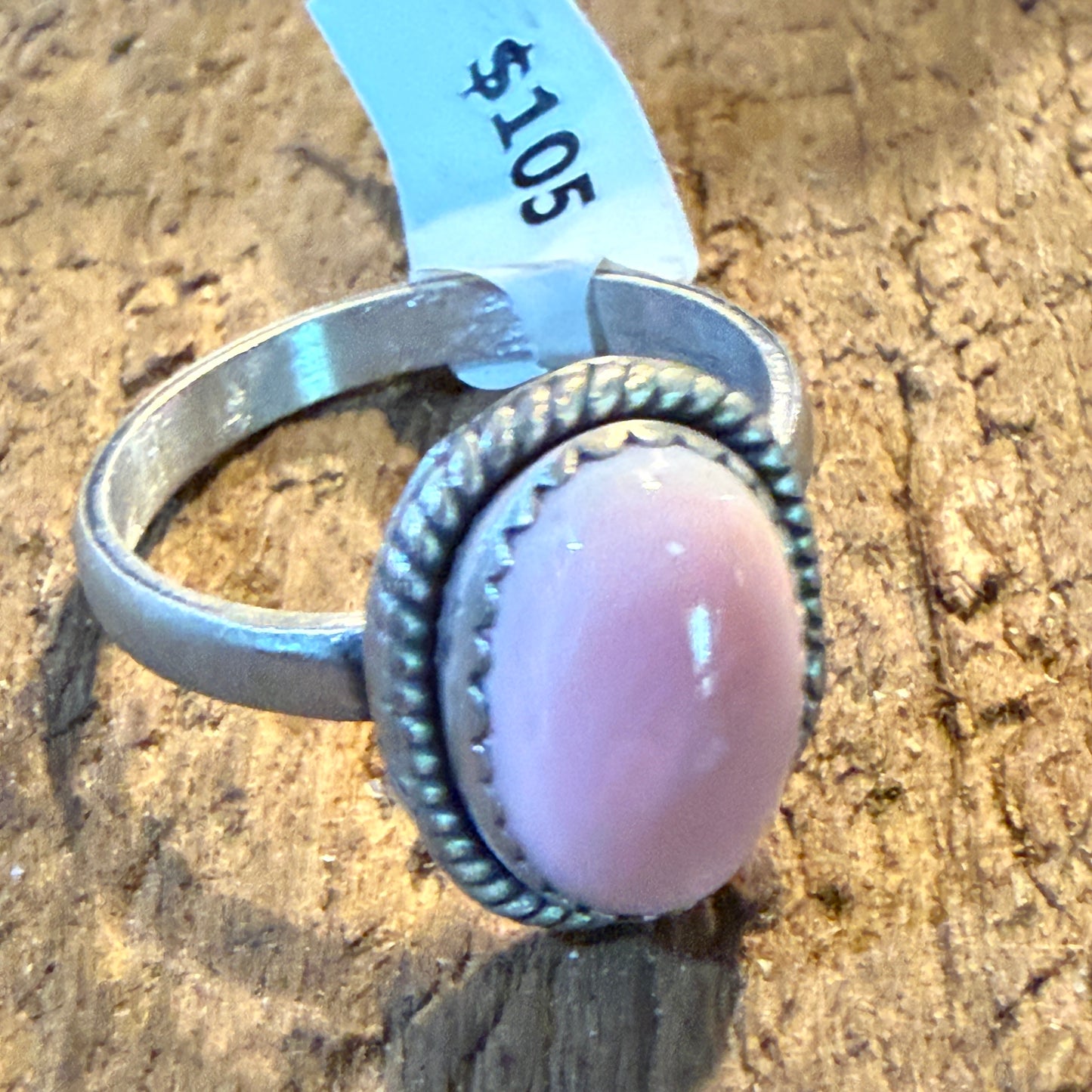 Pink Conch Turquoise Gemstone Adjustable Ring in Sterling Silver