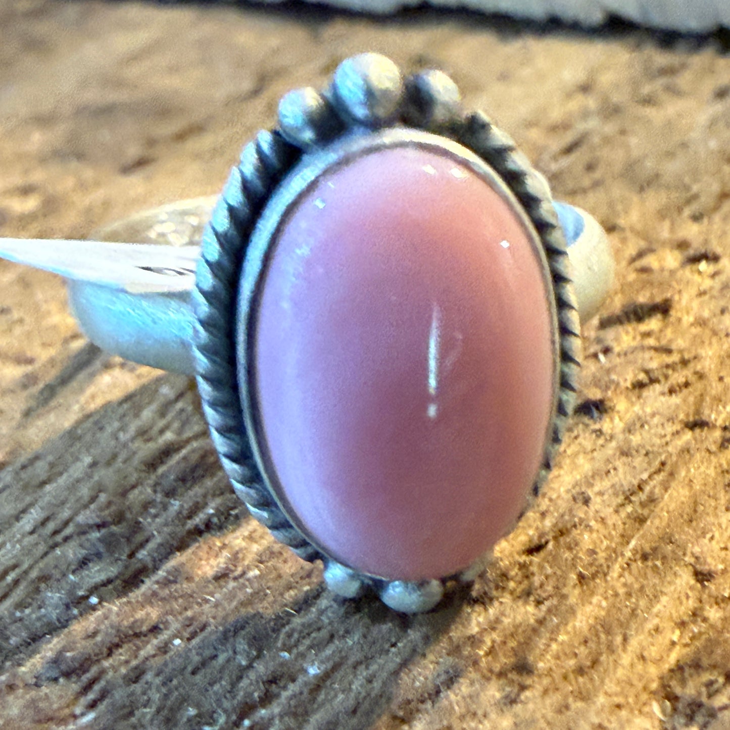 Pink Conch Turquoise Gemstone Adjustable Ring Sterling Silver