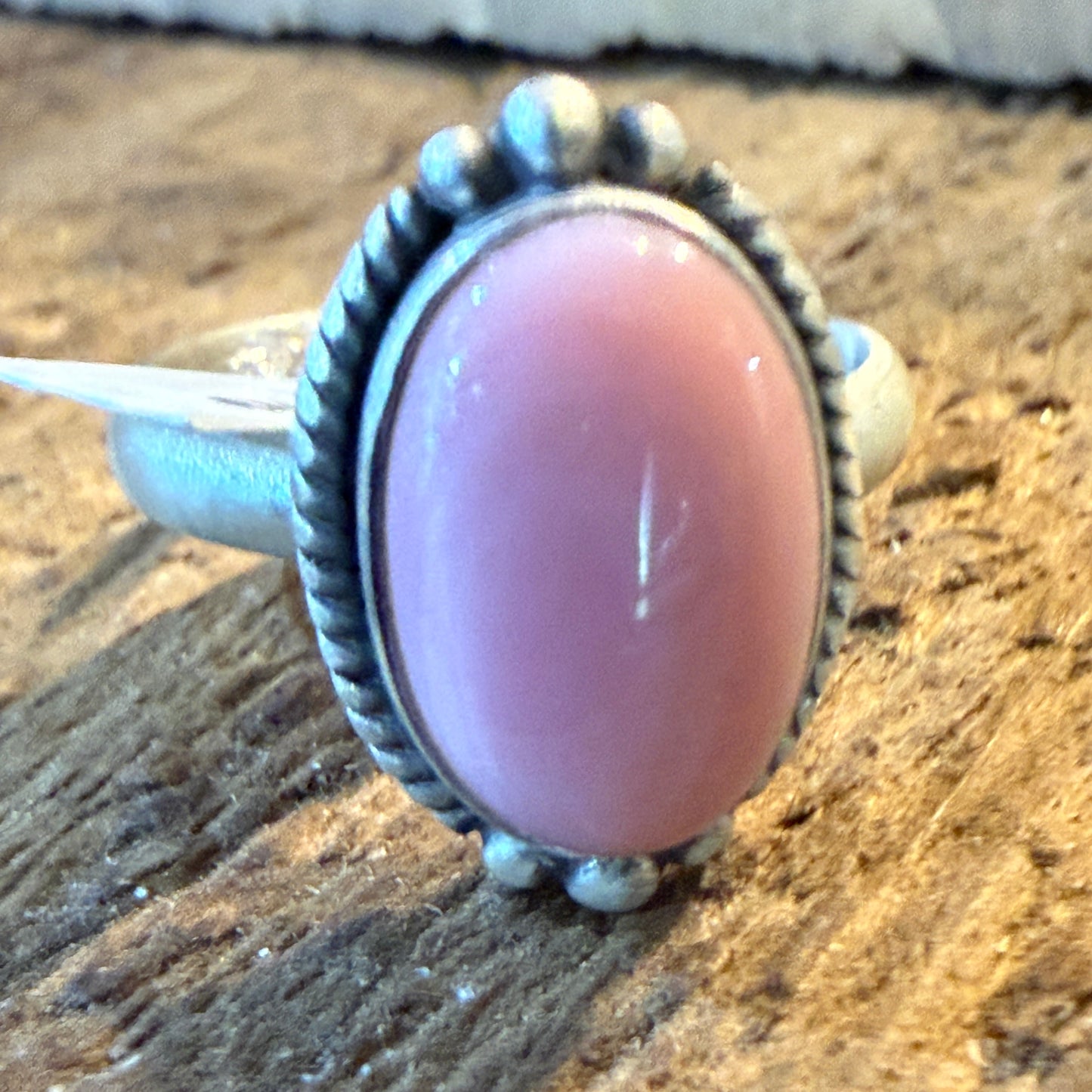 Pink Conch Turquoise Gemstone Adjustable Ring Sterling Silver