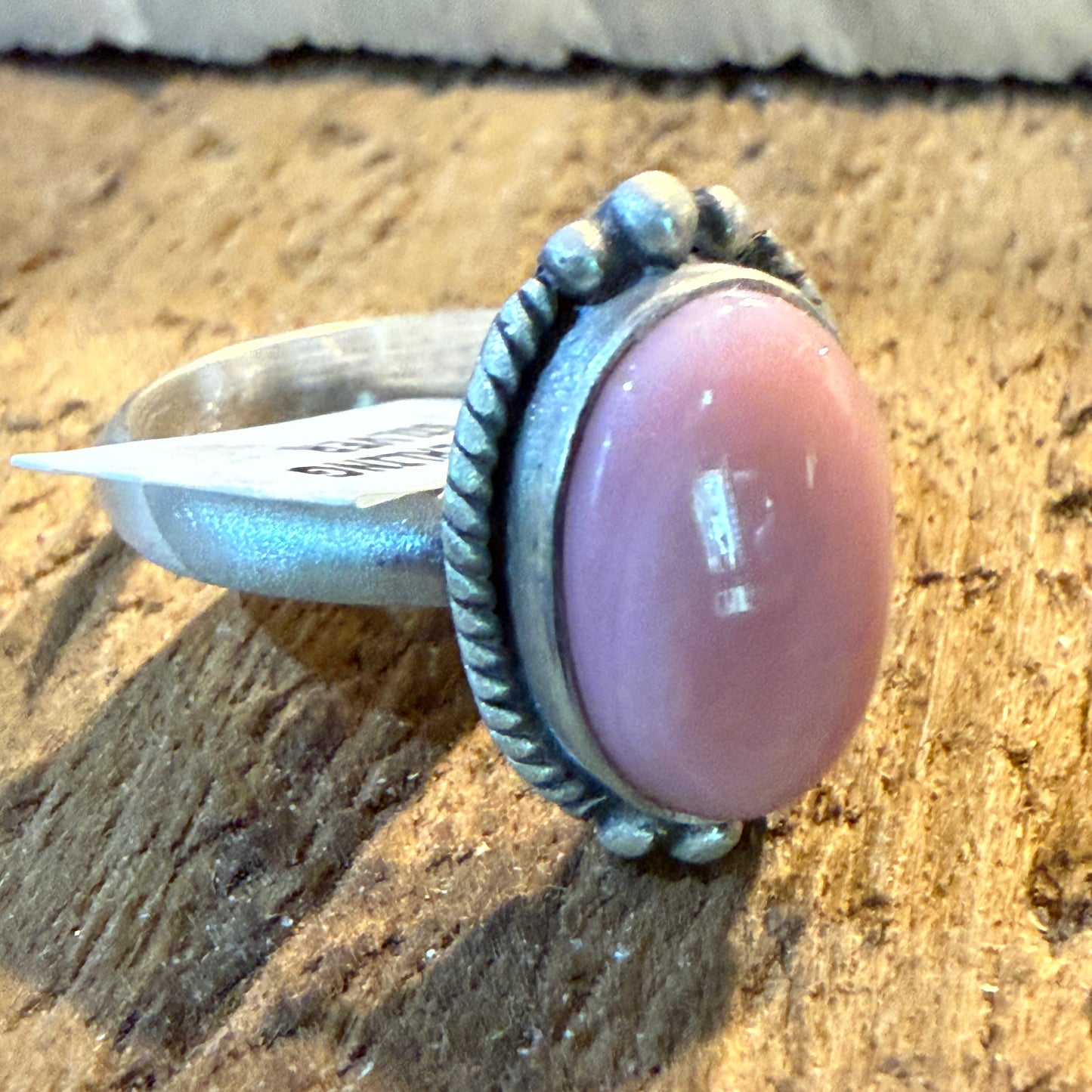 Pink Conch Turquoise Gemstone Adjustable Ring Sterling Silver