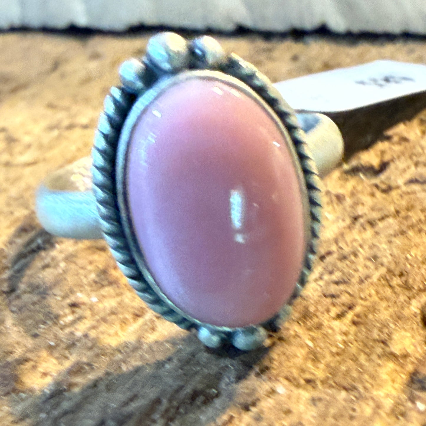 Pink Conch Turquoise Gemstone Adjustable Ring Sterling Silver