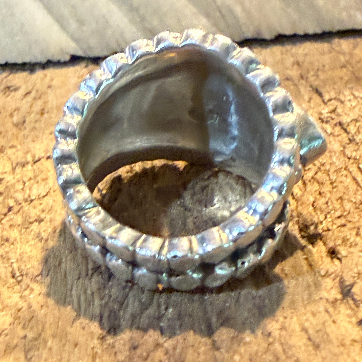 Native Style Kingman Turquoise and Coral Sterling Silver Ring Size 6