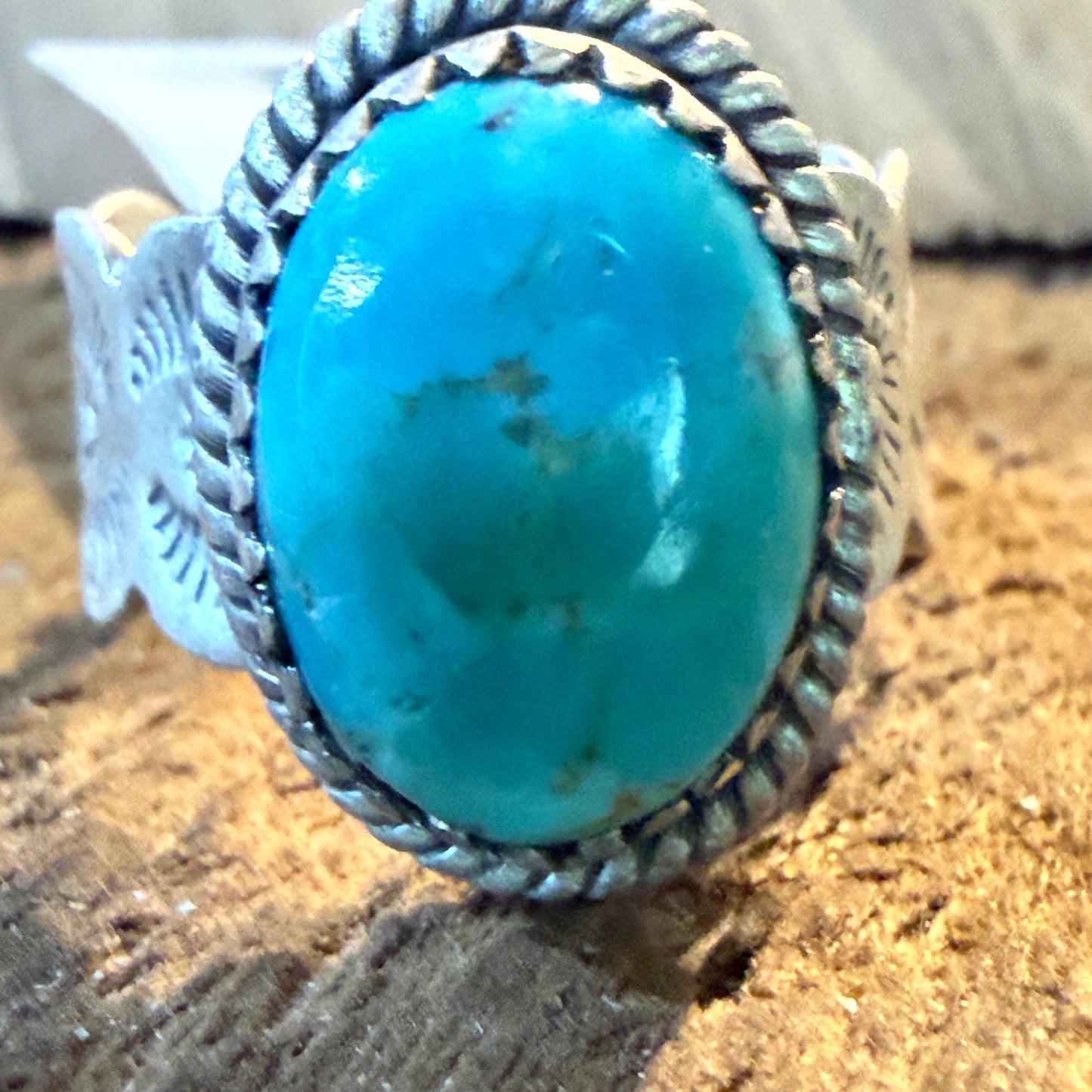 Mojave Turquoise Gemstone Cigar Band Adjustable Ring Sterling Silver