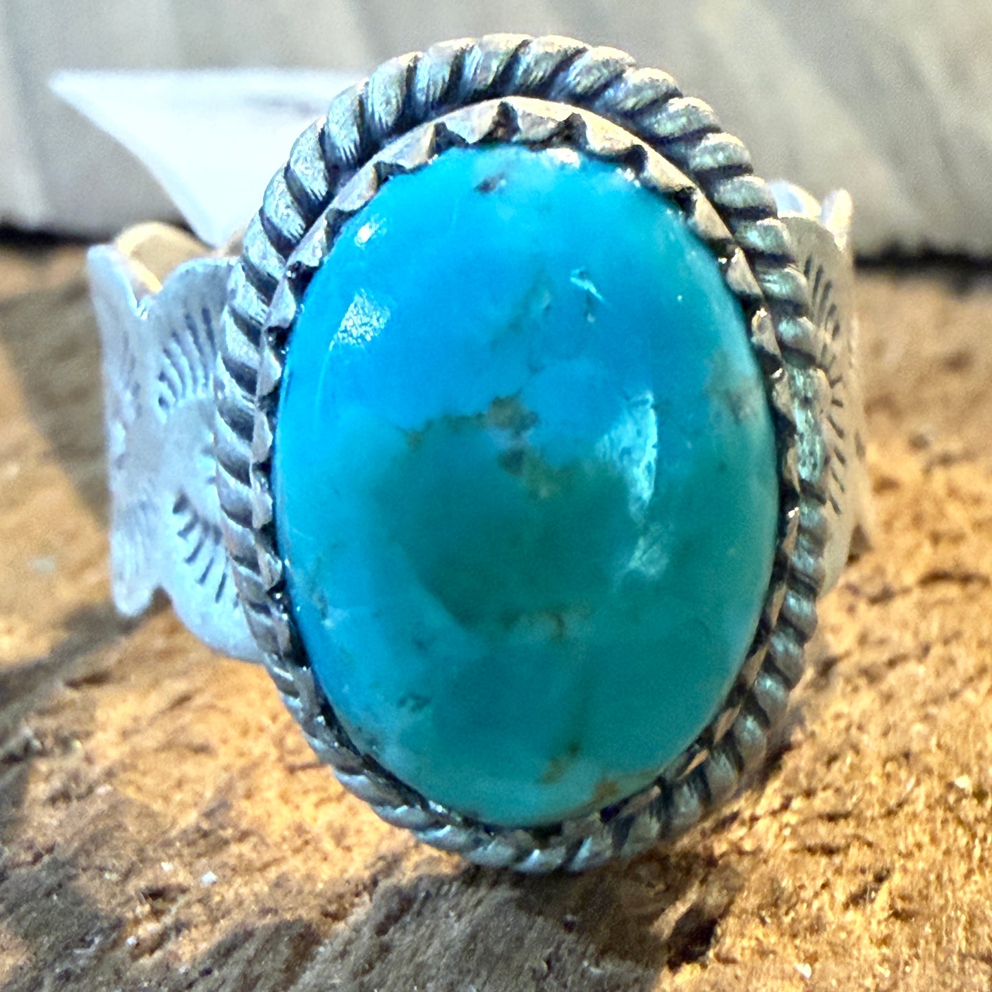 Mojave Turquoise Gemstone Cigar Band Adjustable Ring Sterling Silver
