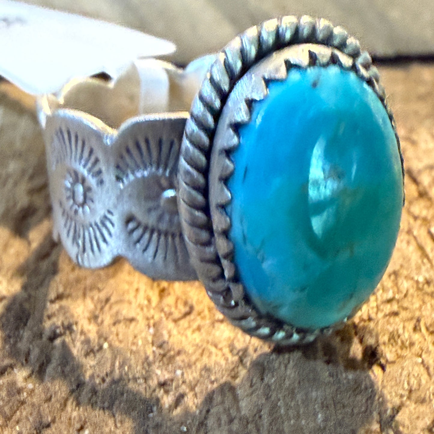 Mojave Turquoise Gemstone Cigar Band Adjustable Ring Sterling Silver