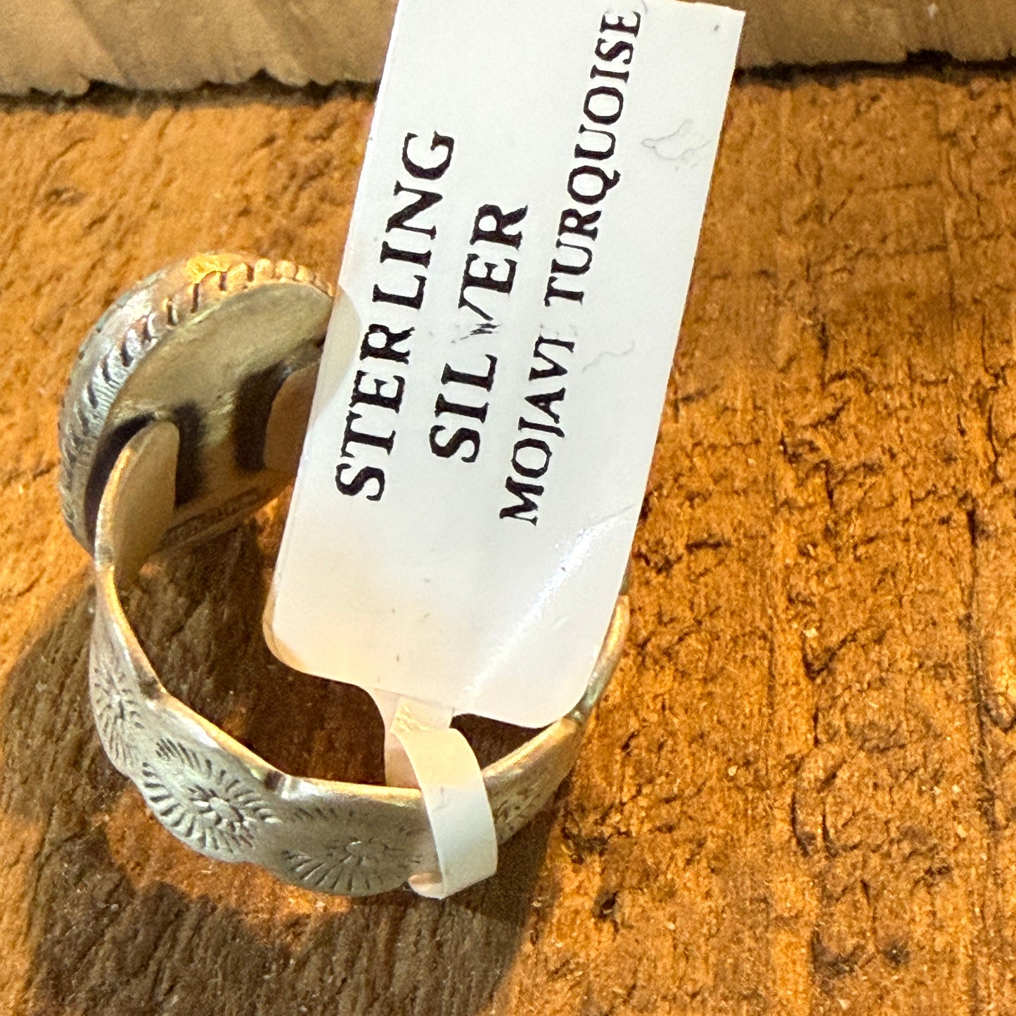Mojave Turquoise Gemstone Cigar Band Adjustable Ring Sterling Silver