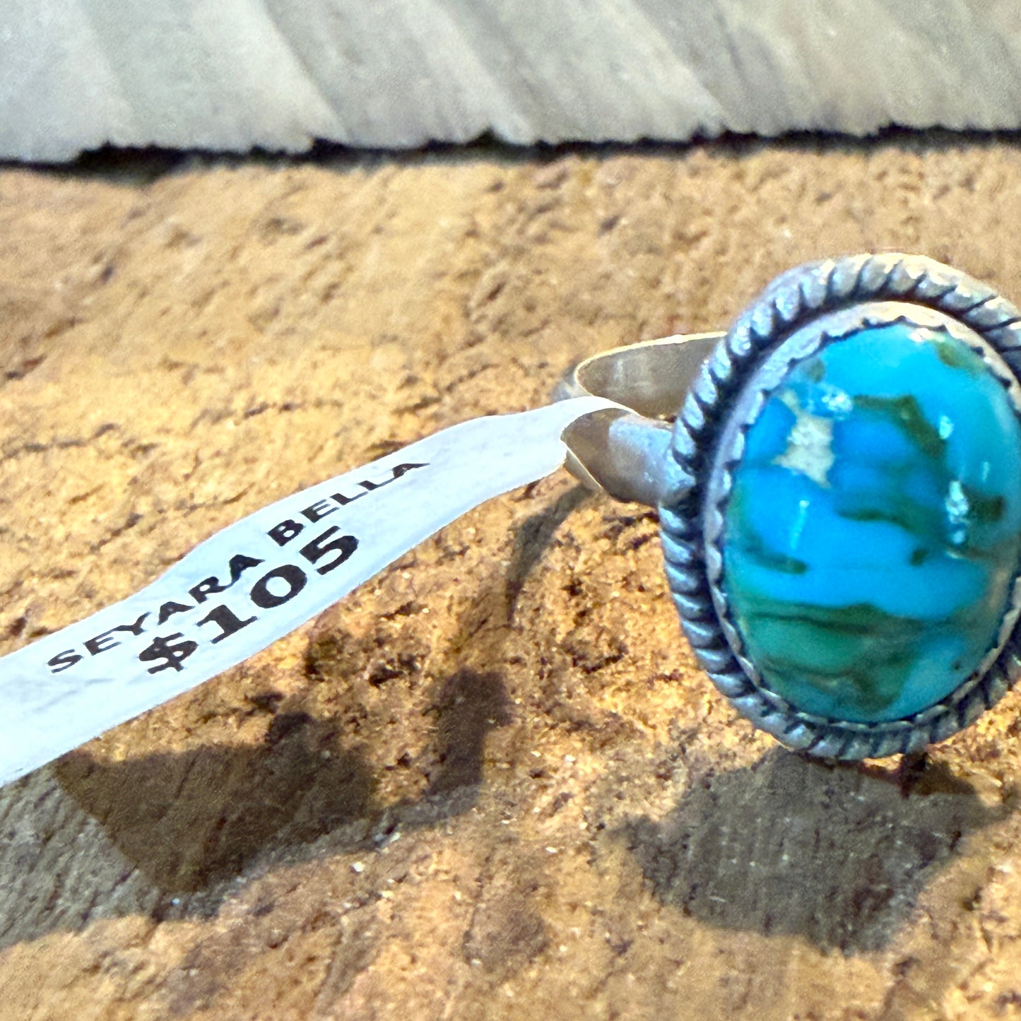 Turquoise Gemstone Adjustable Ring Sterling Silver By Seyara Bella