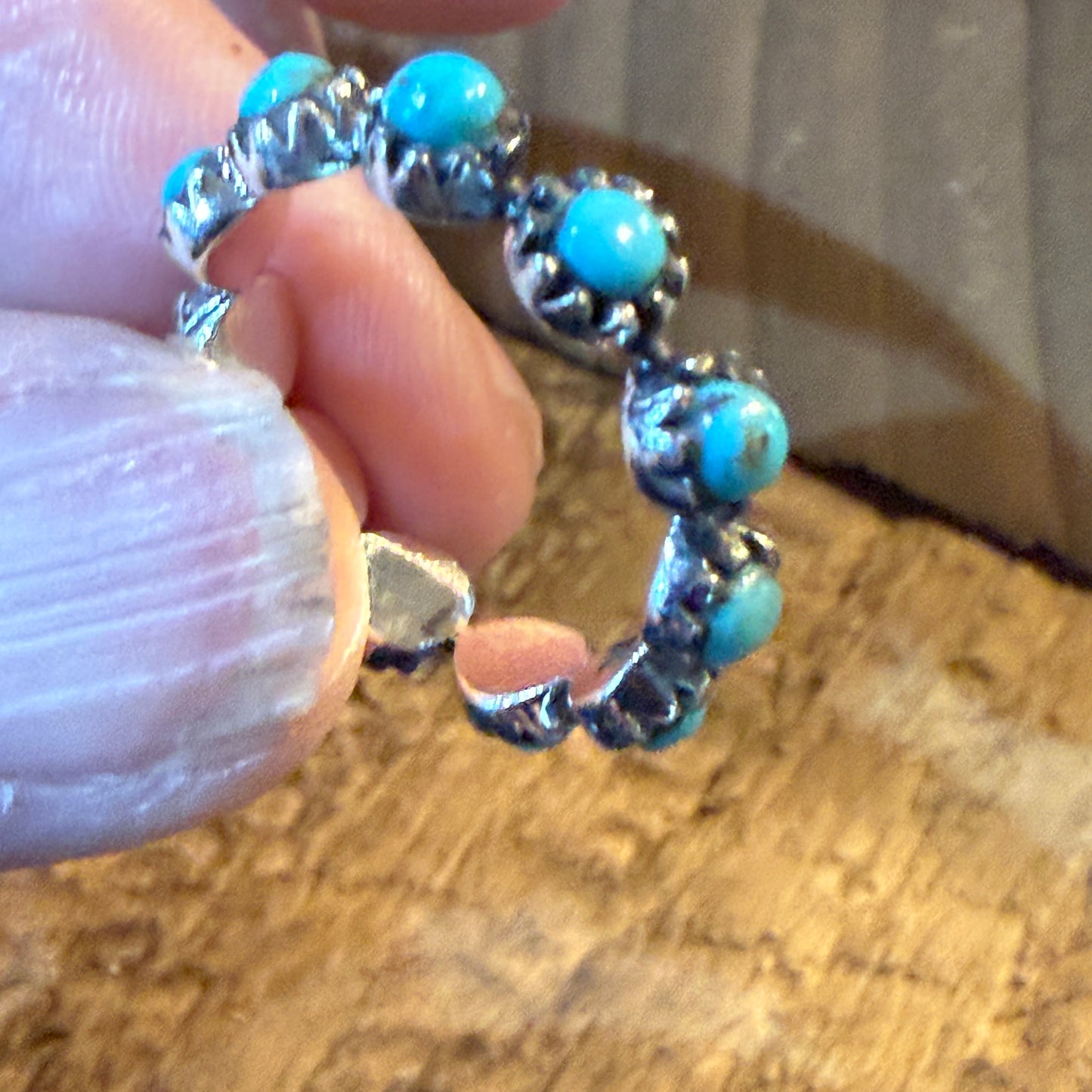 Kingman Turquoise Stackable Ring Sterling Silver Size 6