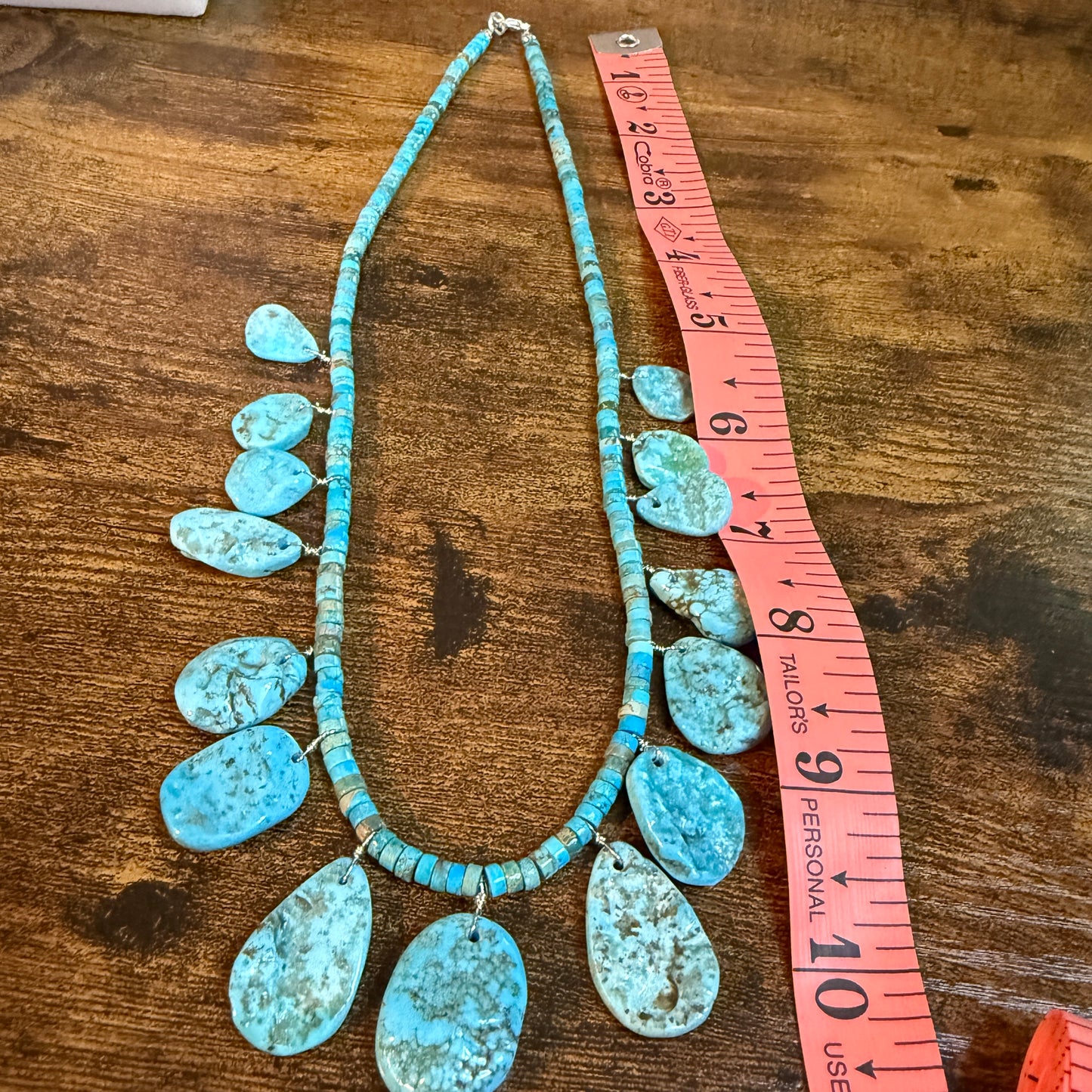 Navajo Style Kingman Turquoise Gemstone Bead Statement Necklace Sterling Silver