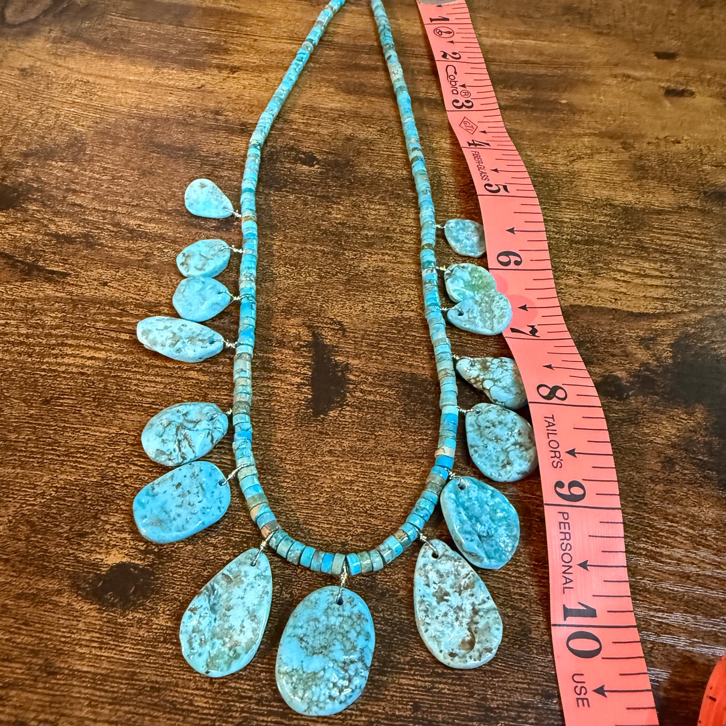 Navajo Style Kingman Turquoise Gemstone Bead Statement Necklace Sterling Silver