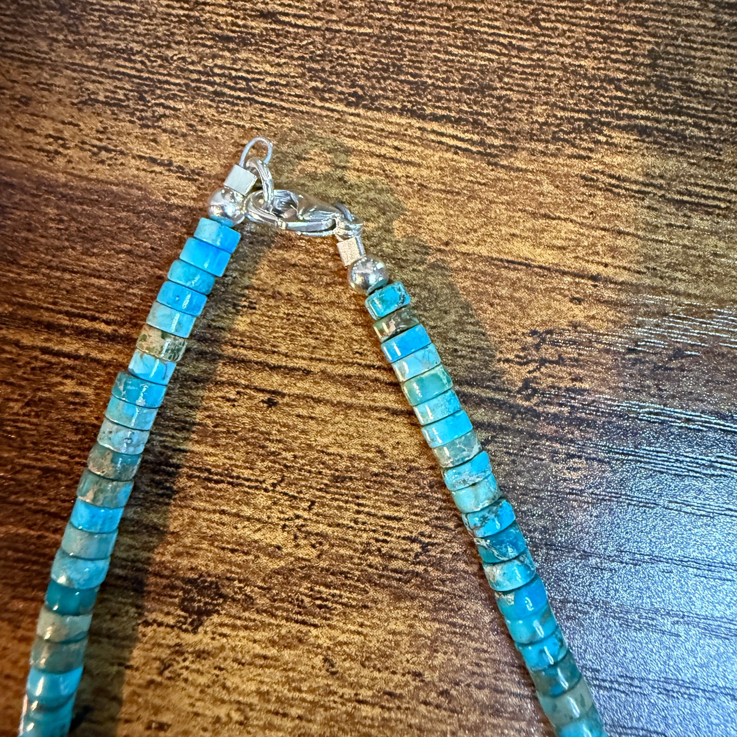 Navajo Style Kingman Turquoise Gemstone Bead Statement Necklace Sterling Silver
