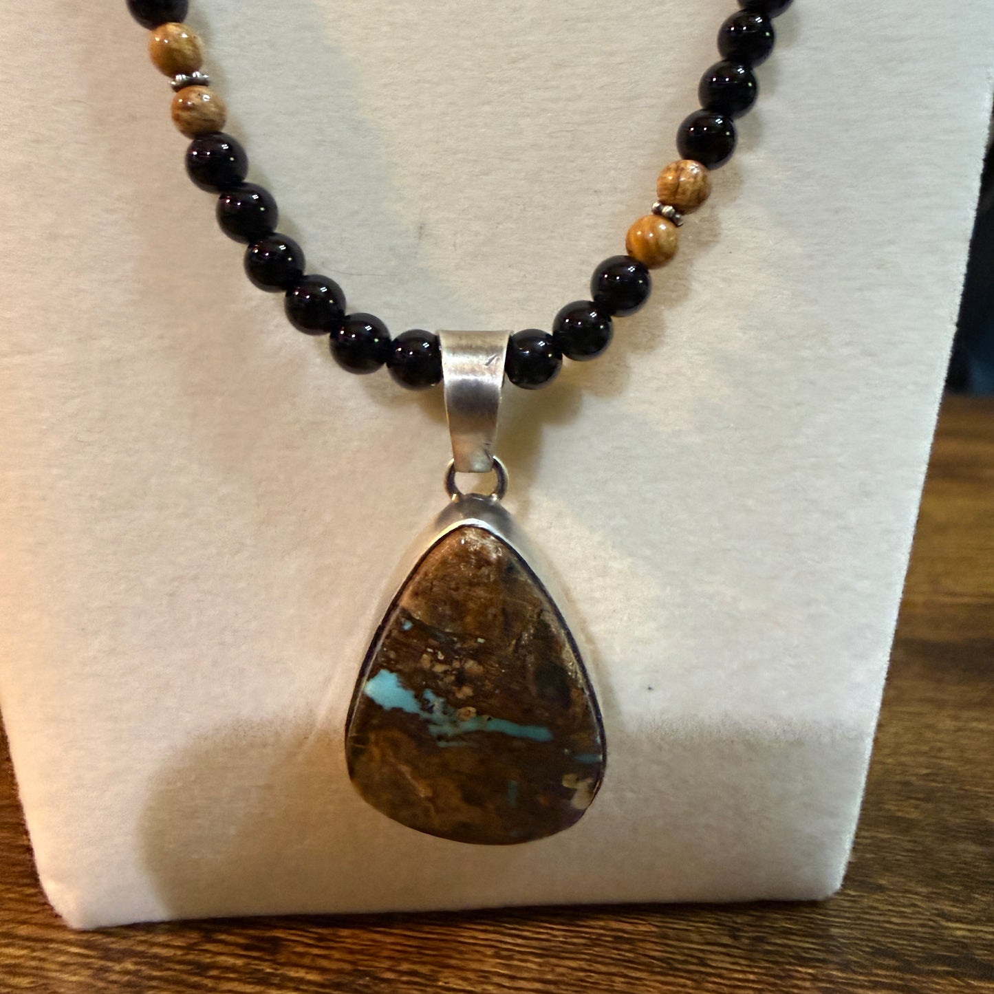 Navajo Handmade Ty Francisco Boulder Turquoise Pendant Necklace Sterling Silver