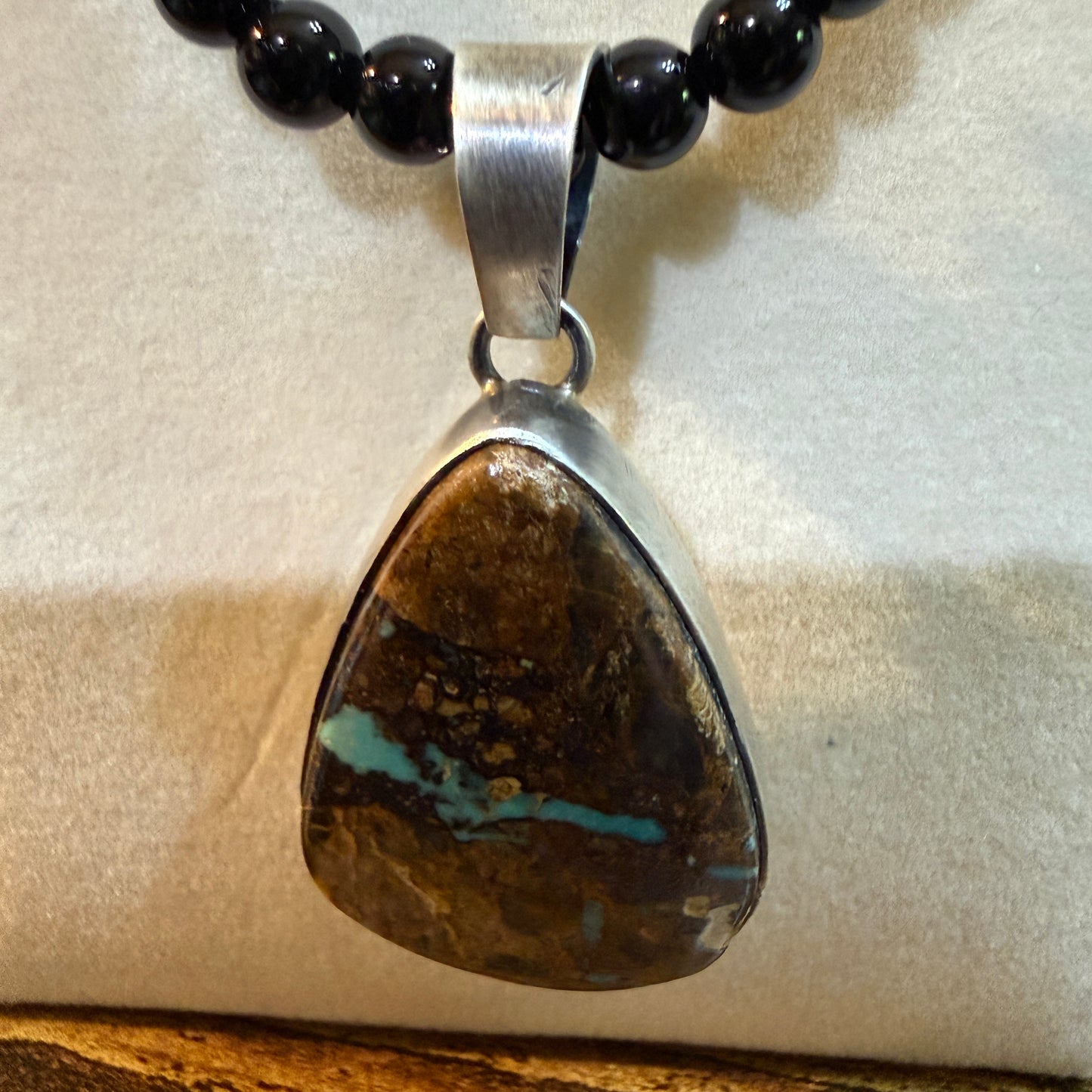 Navajo Handmade Ty Francisco Boulder Turquoise Pendant Necklace Sterling Silver