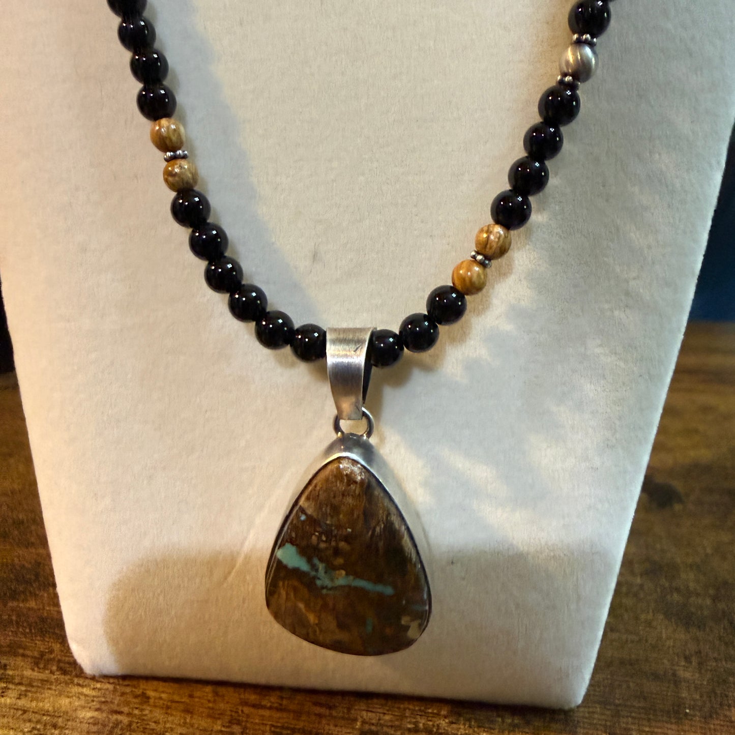 Navajo Handmade Ty Francisco Boulder Turquoise Pendant Necklace Sterling Silver