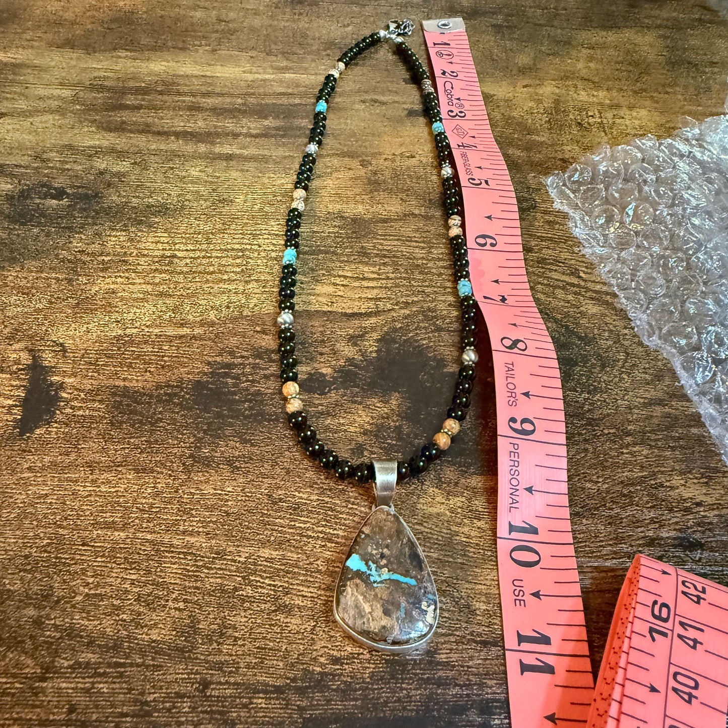Navajo Handmade Ty Francisco Boulder Turquoise Pendant Necklace Sterling Silver