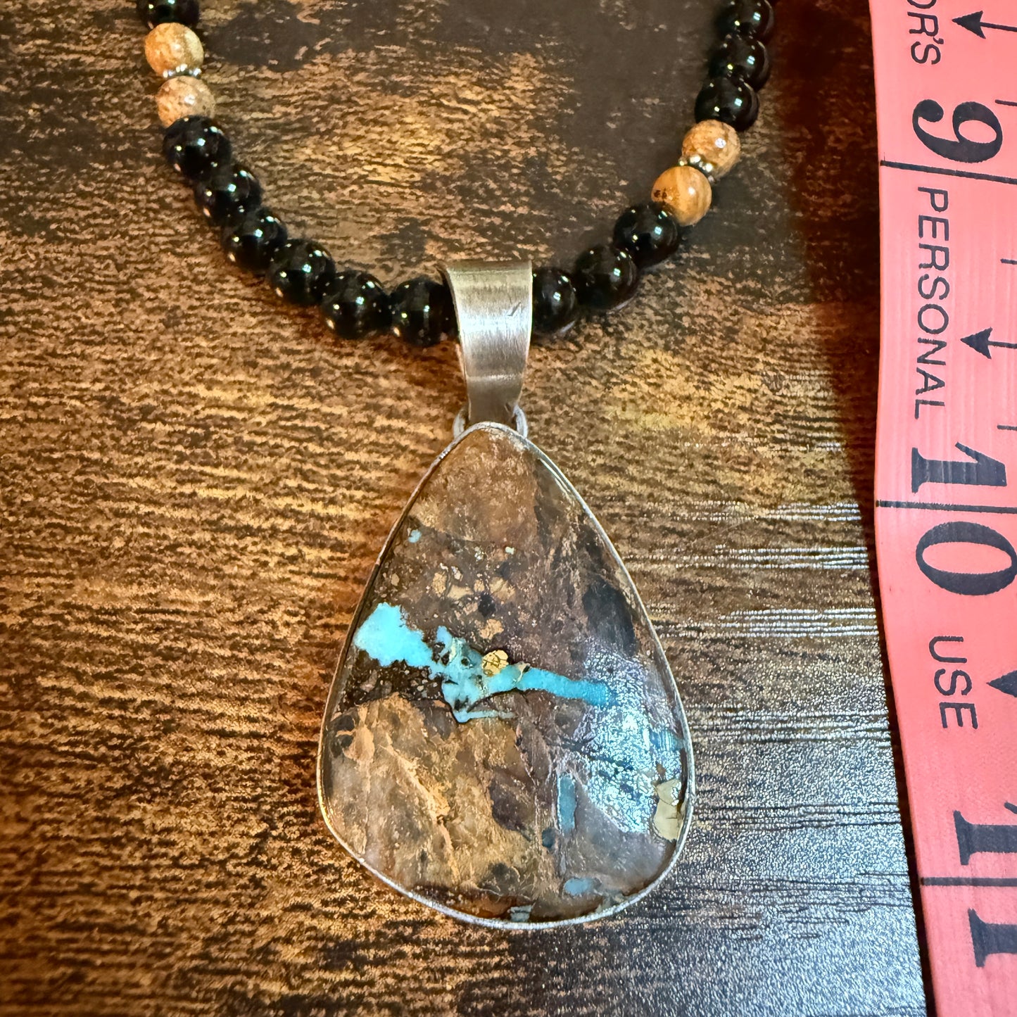 Navajo Handmade Ty Francisco Boulder Turquoise Pendant Necklace Sterling Silver