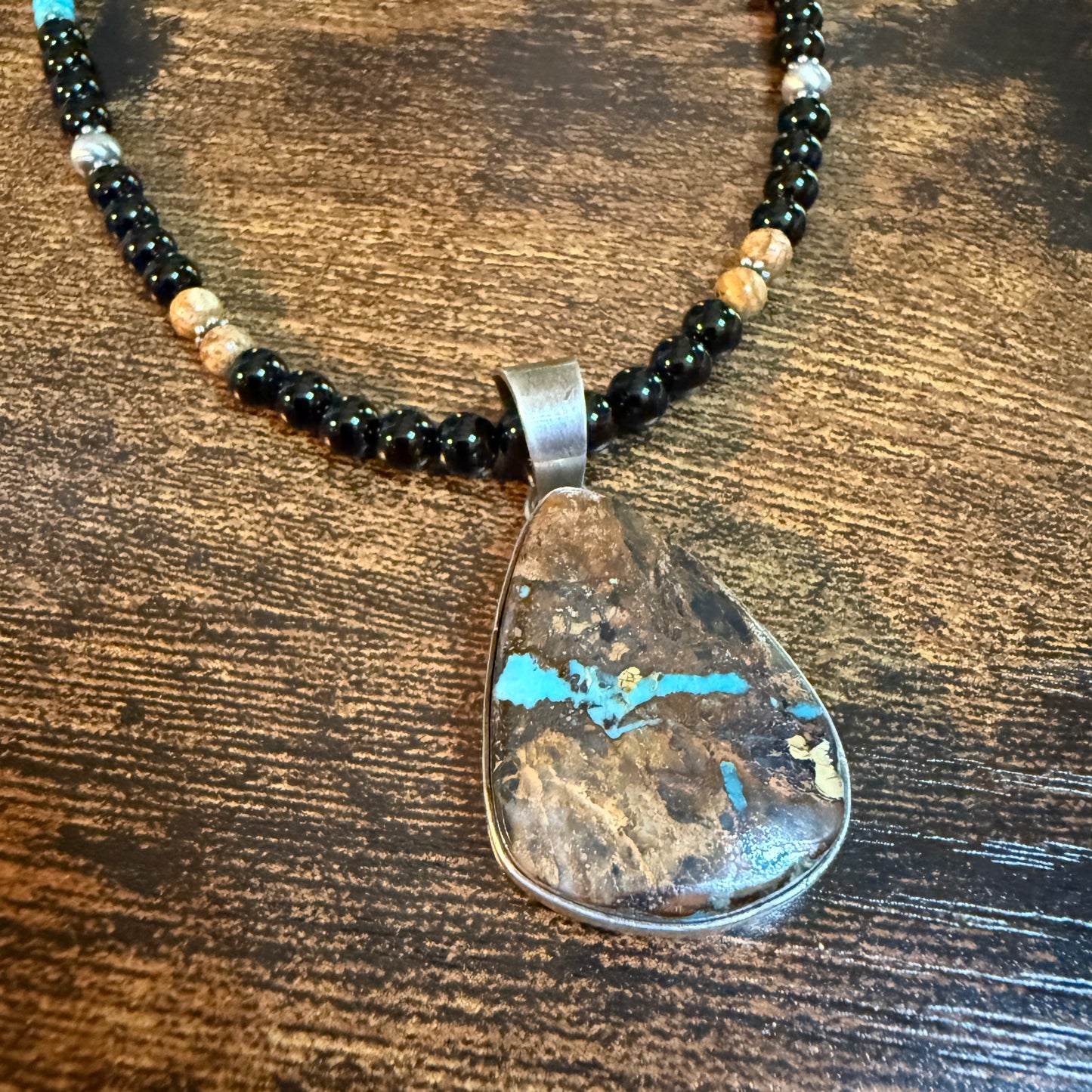 Navajo Handmade Ty Francisco Boulder Turquoise Pendant Necklace Sterling Silver