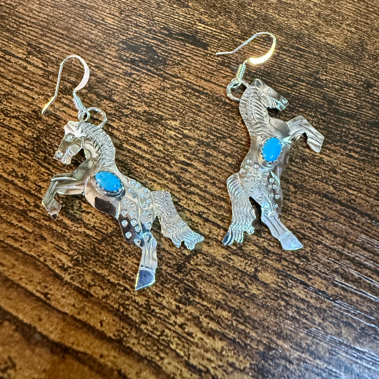 Kingman Turquoise Horse Estuarian Drop Wire Earrings In Sterling Silver