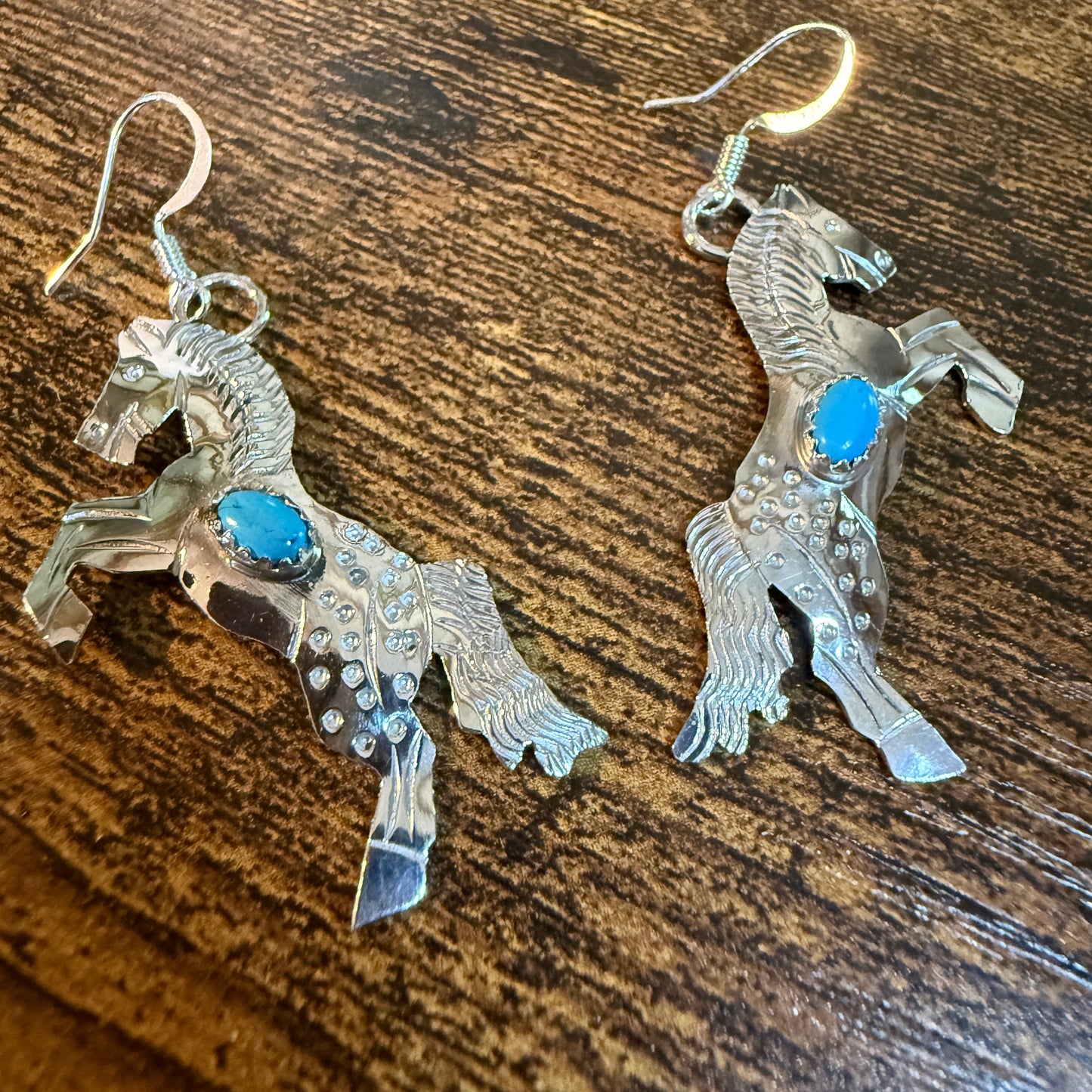 Kingman Turquoise Horse Estuarian Drop Wire Earrings In Sterling Silver