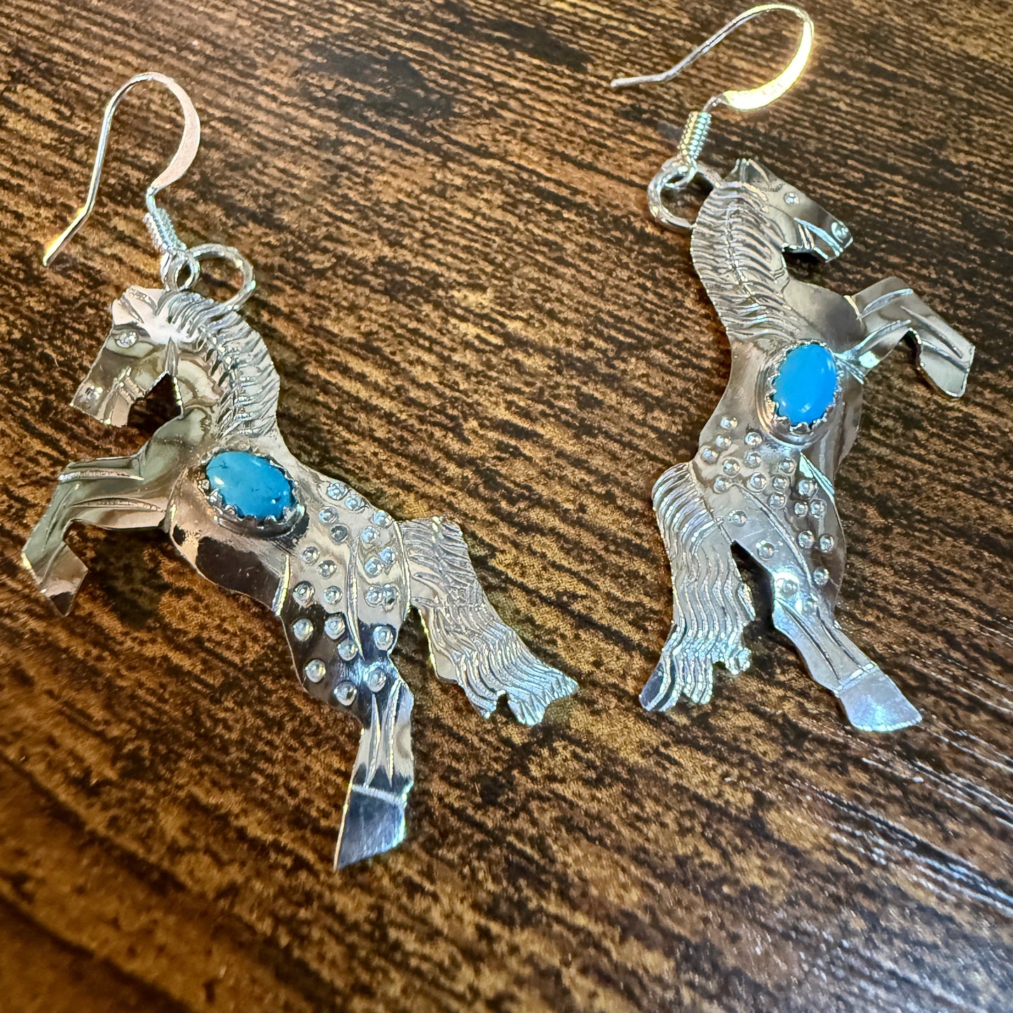 Kingman Turquoise Horse Estuarian Drop Wire Earrings In Sterling Silver