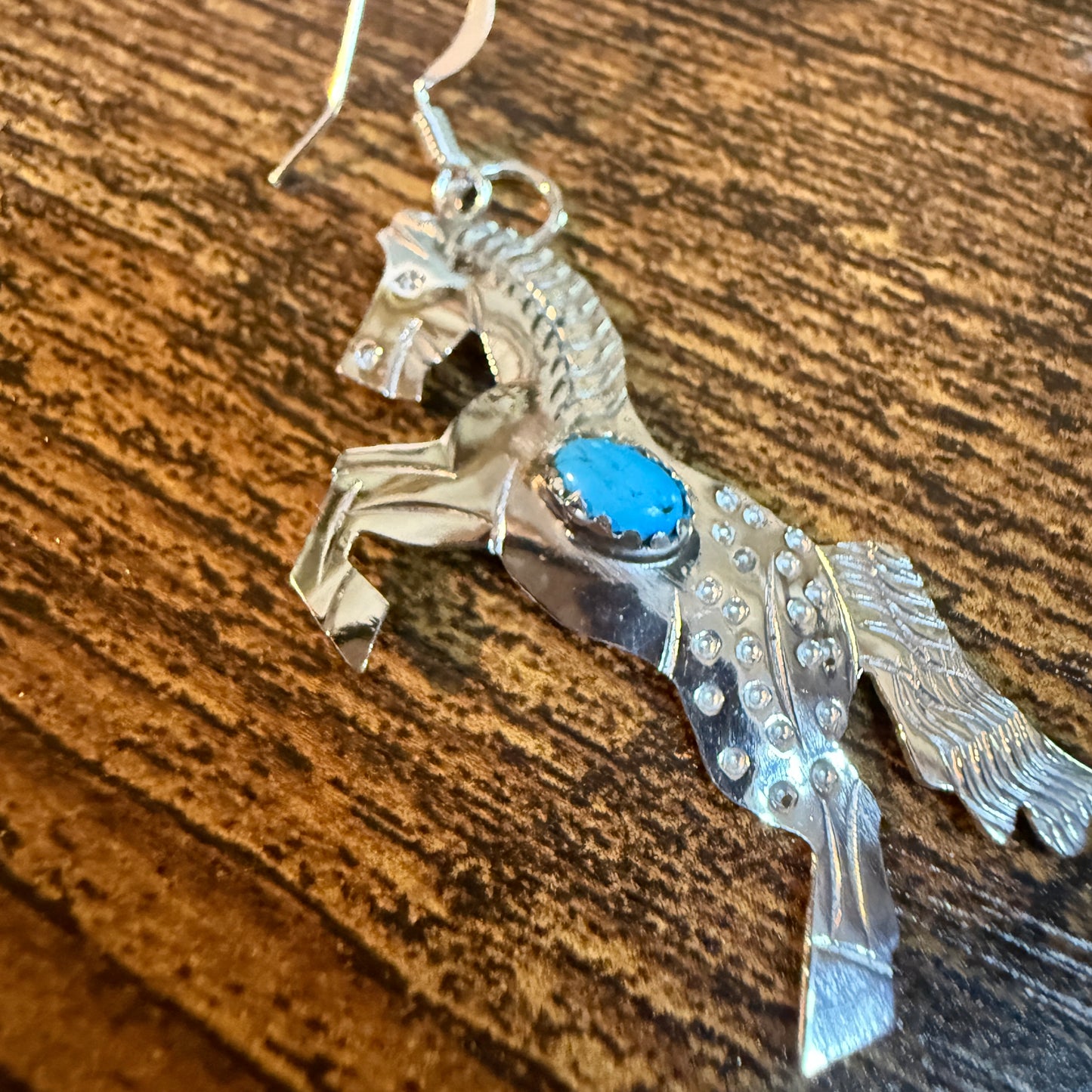Kingman Turquoise Horse Estuarian Drop Wire Earrings In Sterling Silver