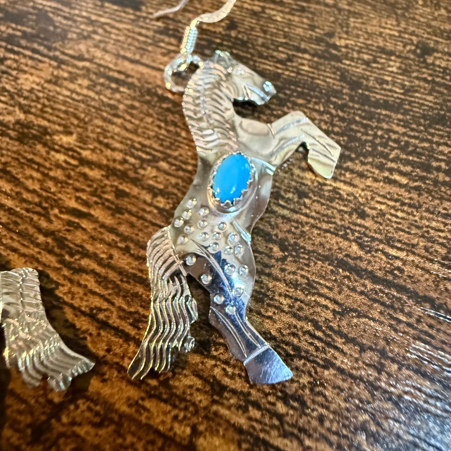 Kingman Turquoise Horse Estuarian Drop Wire Earrings In Sterling Silver