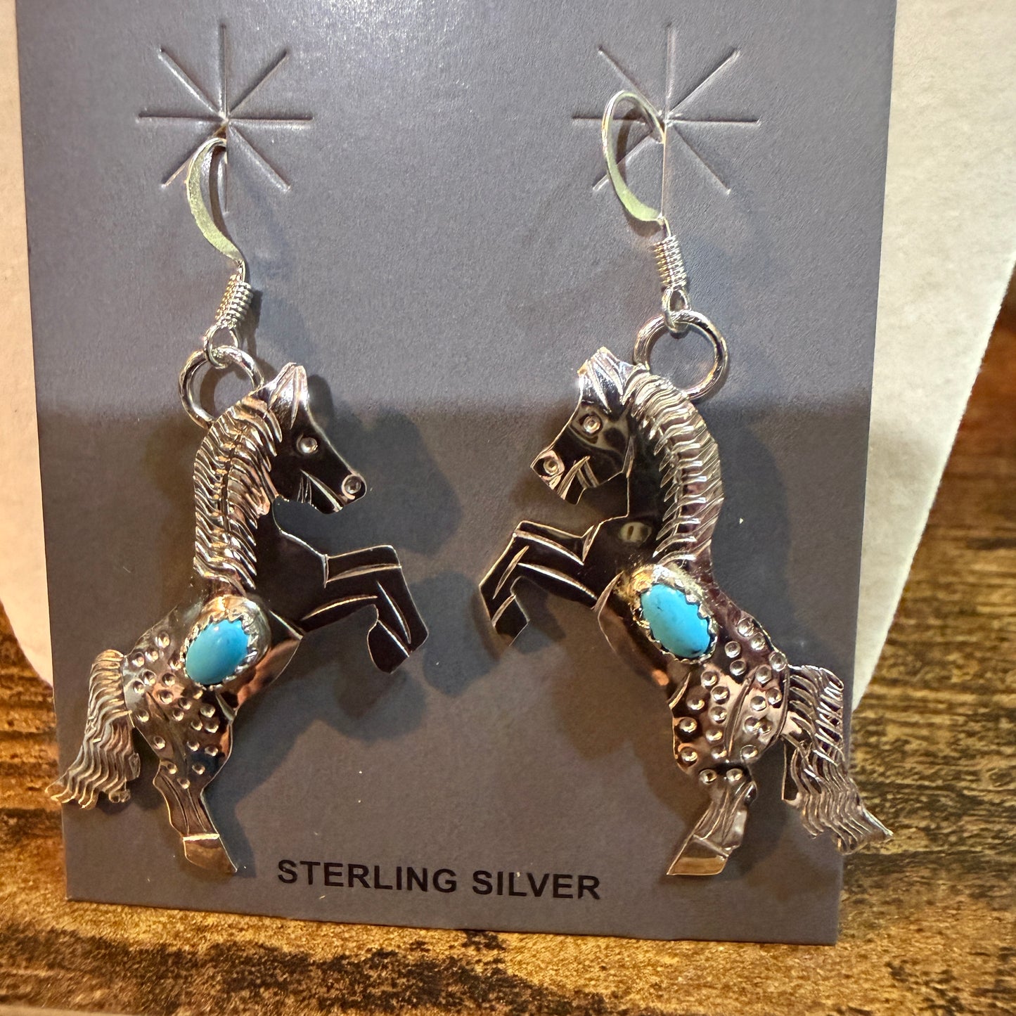 Kingman Turquoise Horse Estuarian Drop Wire Earrings In Sterling Silver