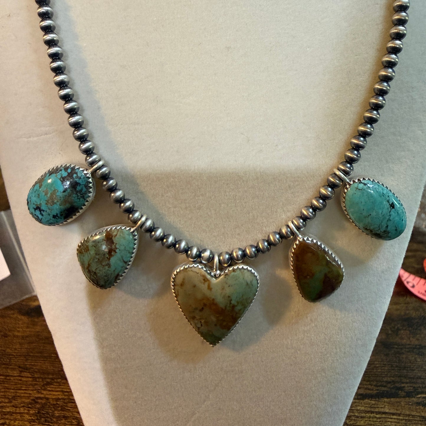 Native Inspired Royston Ribbon Turquoise Choker With 3mm Sterling Silver Pearls