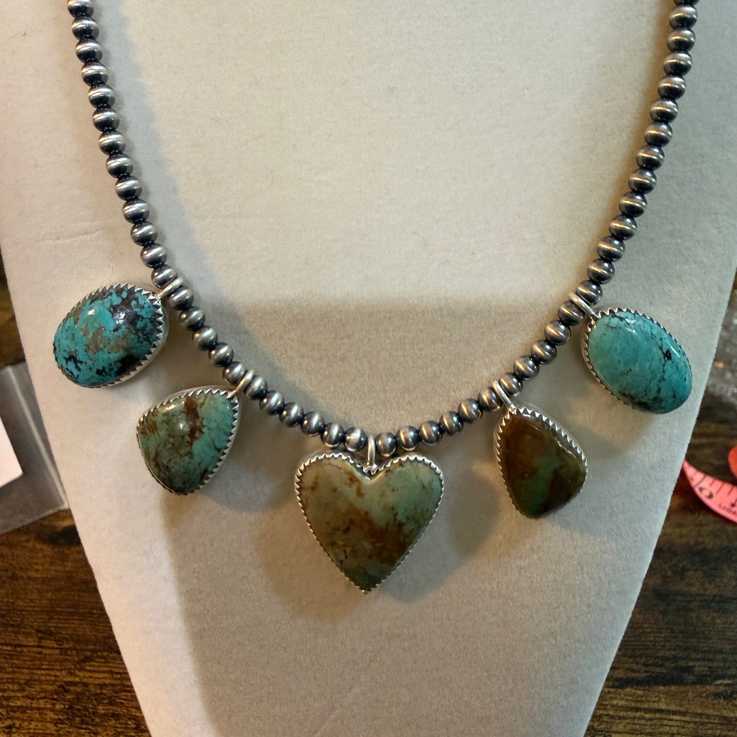 Native Inspired Royston Ribbon Turquoise Choker With 3mm Sterling Silver Pearls