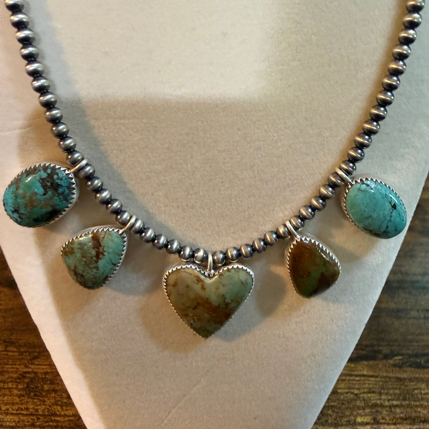 Native Inspired Royston Ribbon Turquoise Choker With 3mm Sterling Silver Pearls