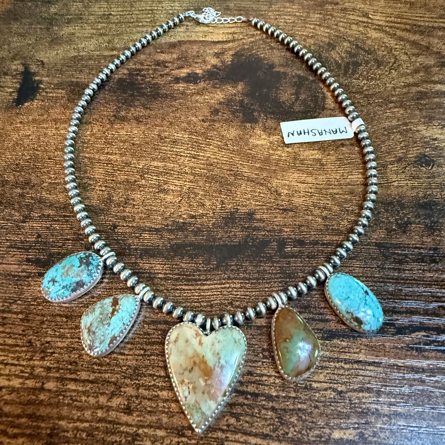 Native Inspired Royston Ribbon Turquoise Choker With 3mm Sterling Silver Pearls