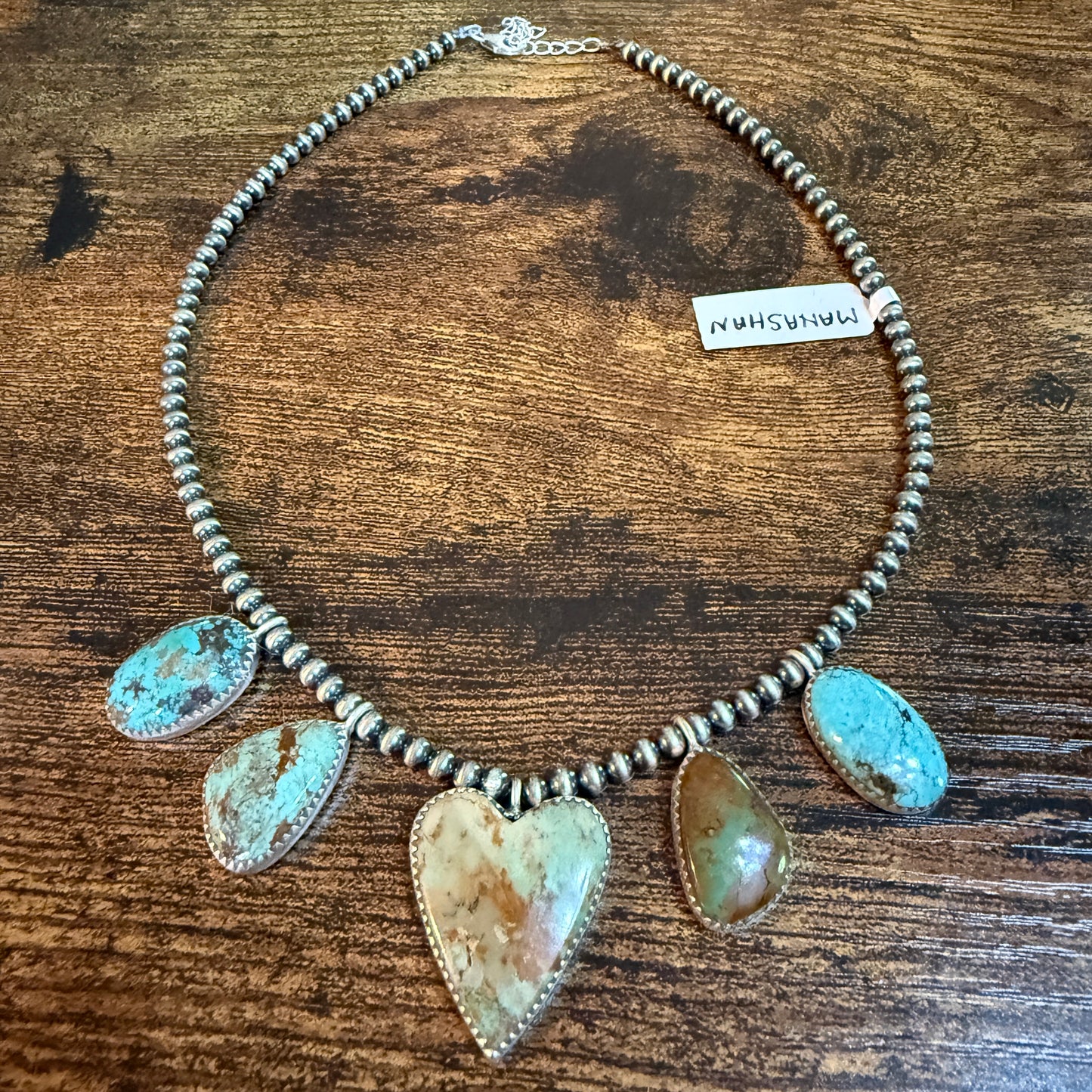 Native Inspired Royston Ribbon Turquoise Choker With 3mm Sterling Silver Pearls
