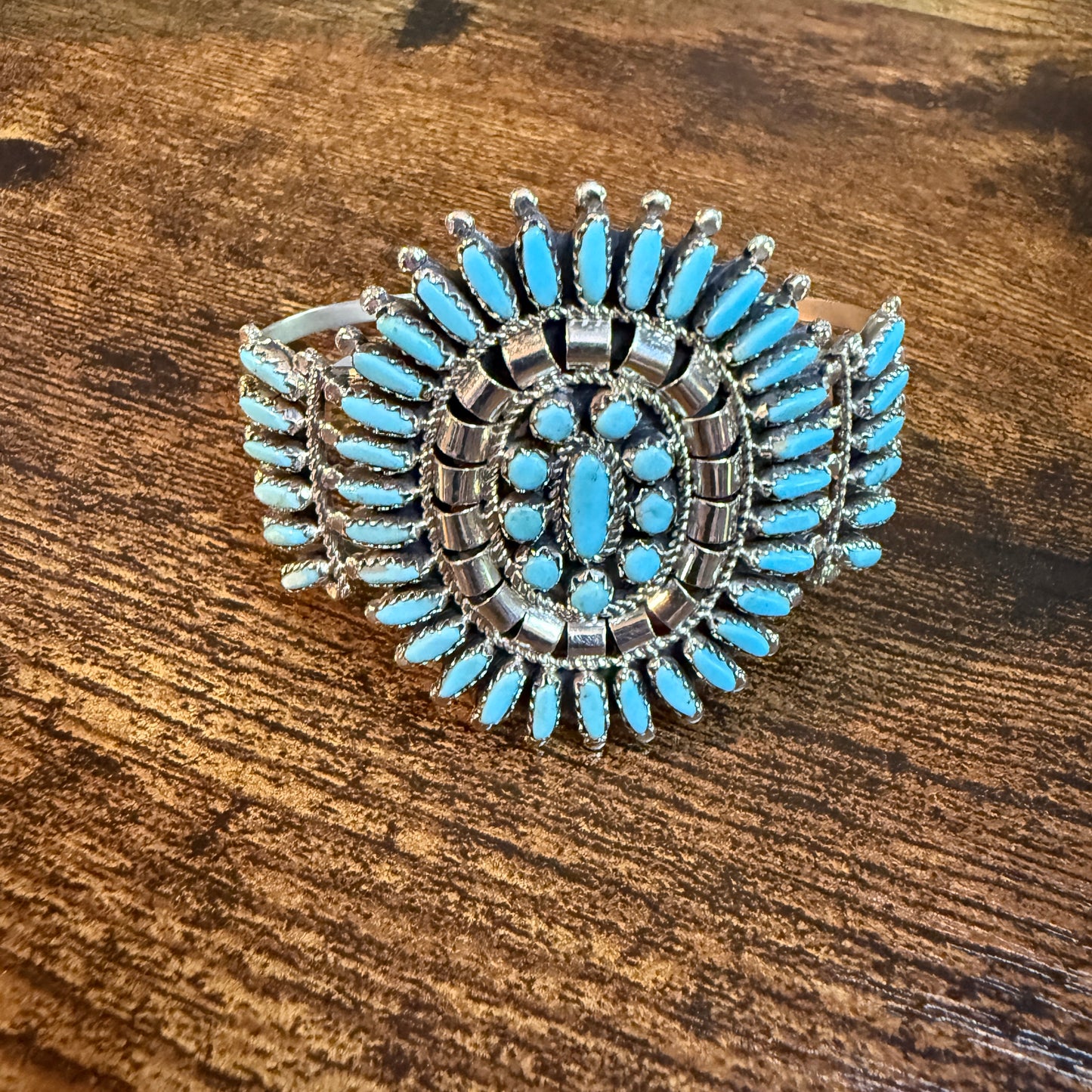 Native Handmade Naz Signed Kingman Turquoise Cuff Bracelet Sterling Silver Small
