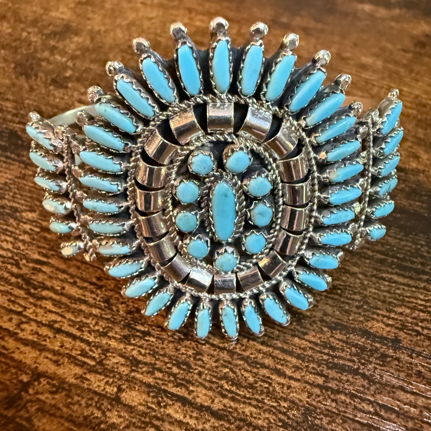 Native Handmade Naz Signed Kingman Turquoise Cuff Bracelet Sterling Silver Small