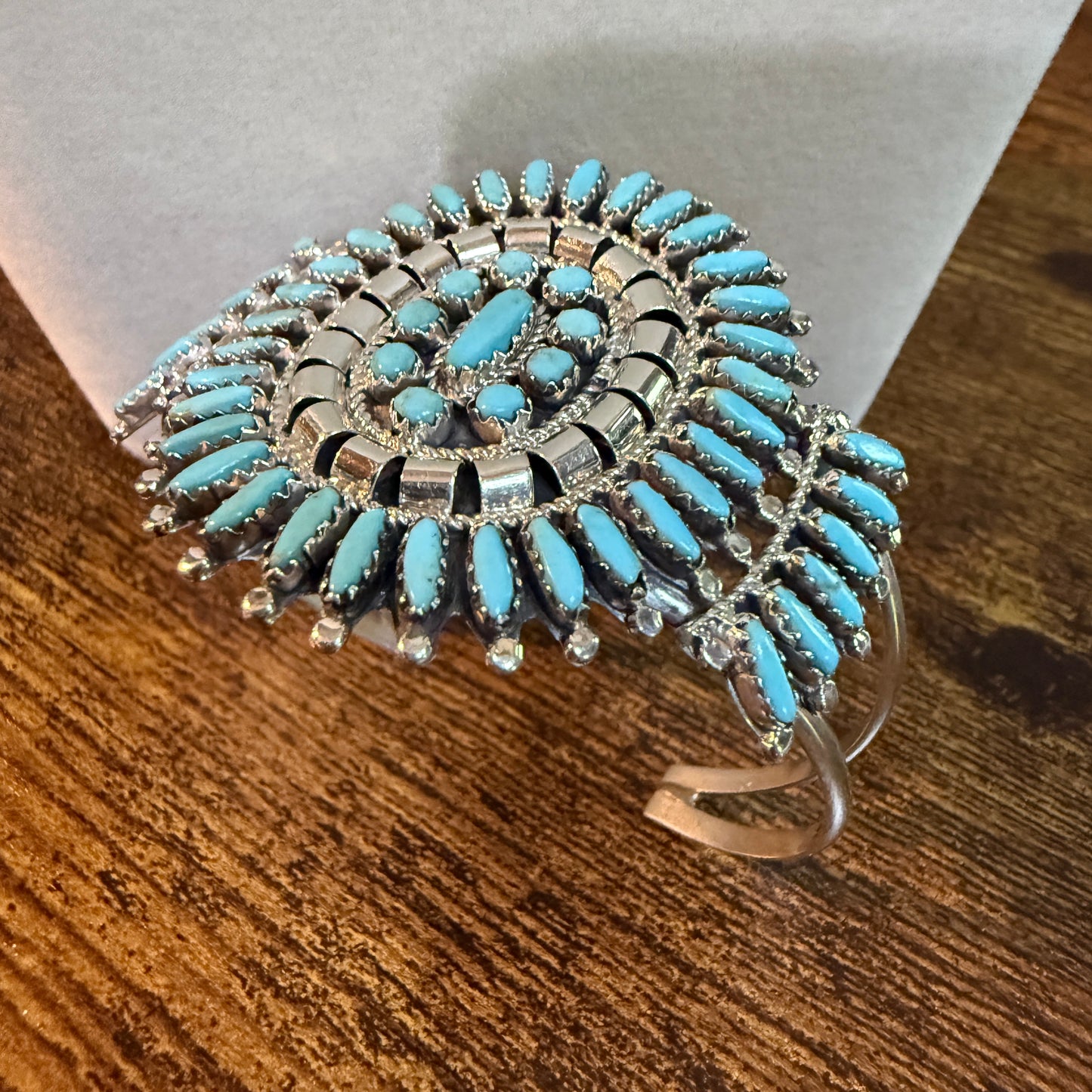 Native Handmade Naz Signed Kingman Turquoise Cuff Bracelet Sterling Silver Small