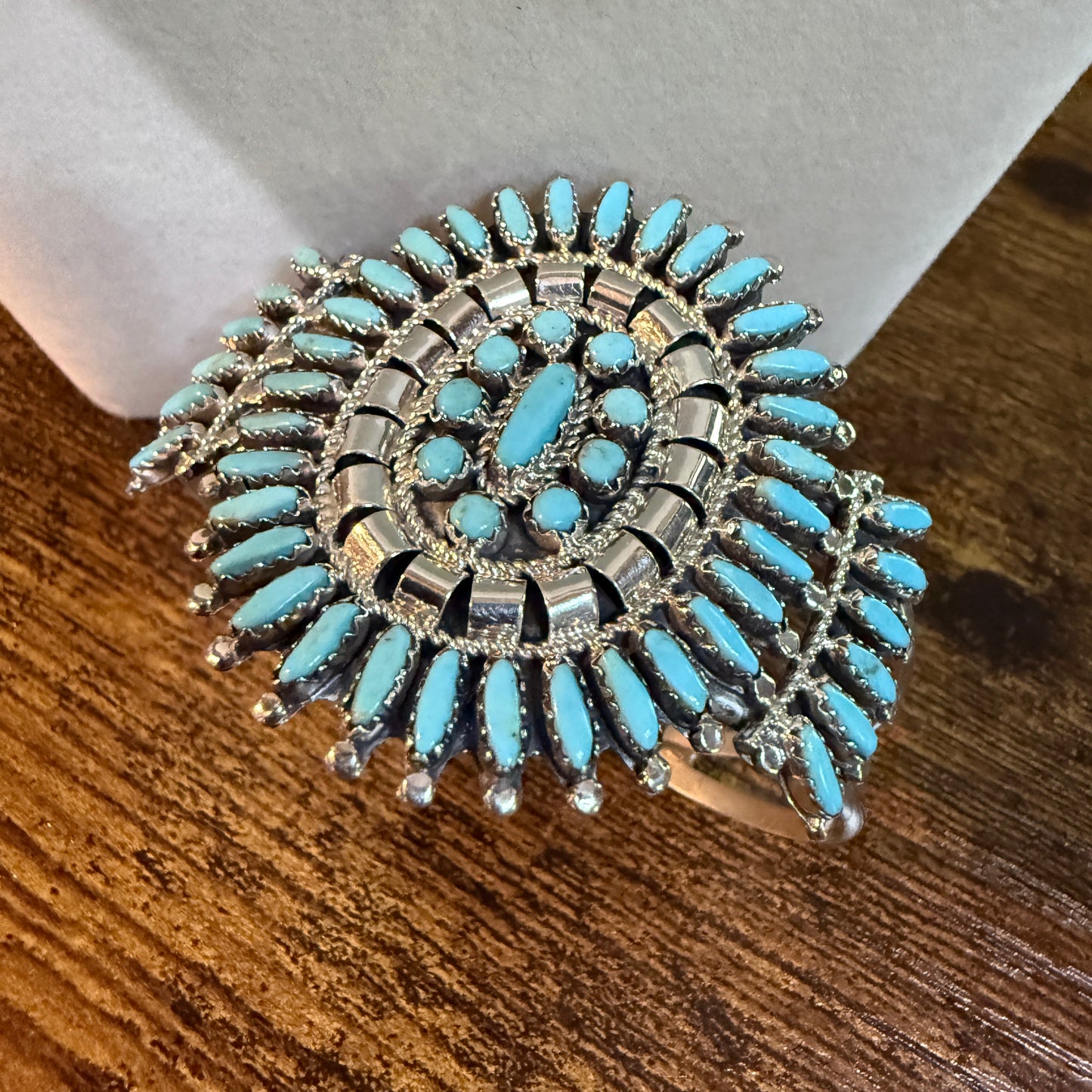 Native Handmade Naz Signed Kingman Turquoise Cuff Bracelet Sterling Silver Small