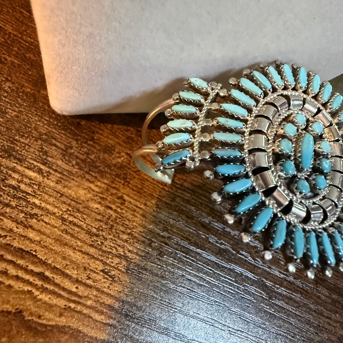 Native Handmade Naz Signed Kingman Turquoise Cuff Bracelet Sterling Silver Small