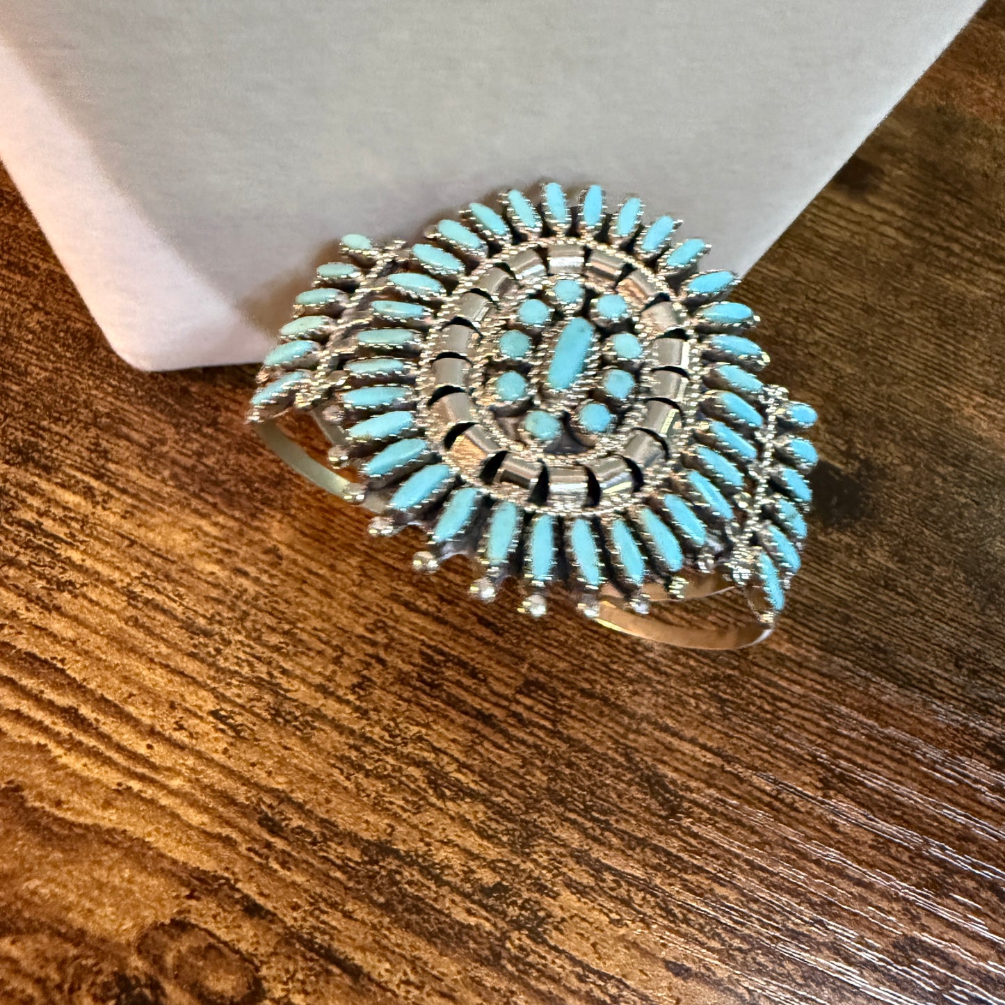 Native Handmade Naz Signed Kingman Turquoise Cuff Bracelet Sterling Silver Small