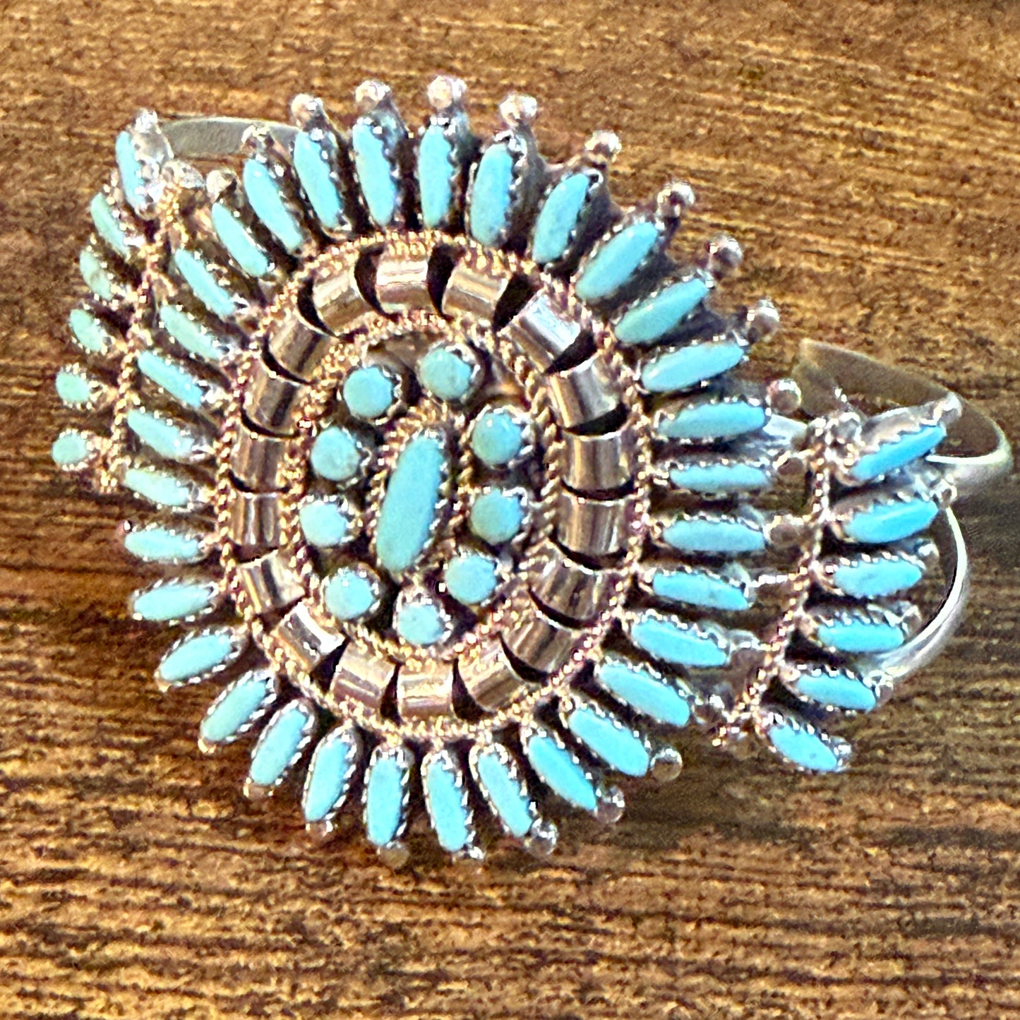 Native Handmade Naz Signed Kingman Turquoise Cuff Bracelet Sterling Silver Small